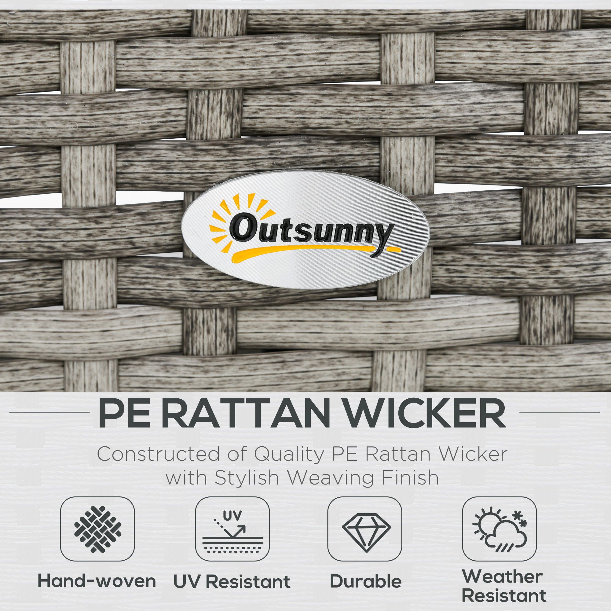 Outsunny 6 Pieces PE Rattan Garden Furniture Set with Three-seat, Armchairs and Footstools, Aluminium Patio Wicker Dining Sets w/ Glass Top Dining Table, Soft Cushion, Light Grey - North Peak Garden Furniture
