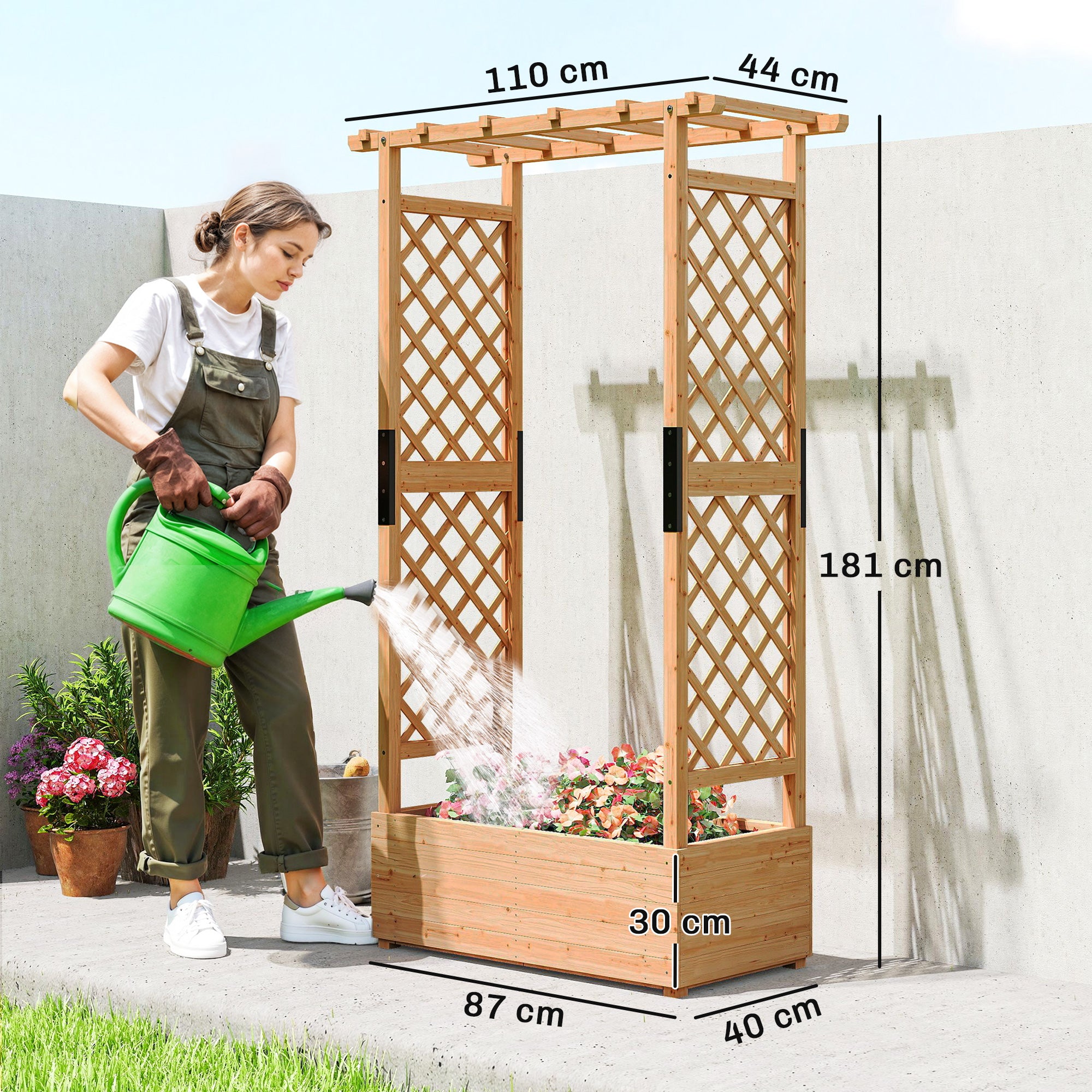 Outsunny Fir Wood 110 x 44 cm Planter and Trellis Garden Bed