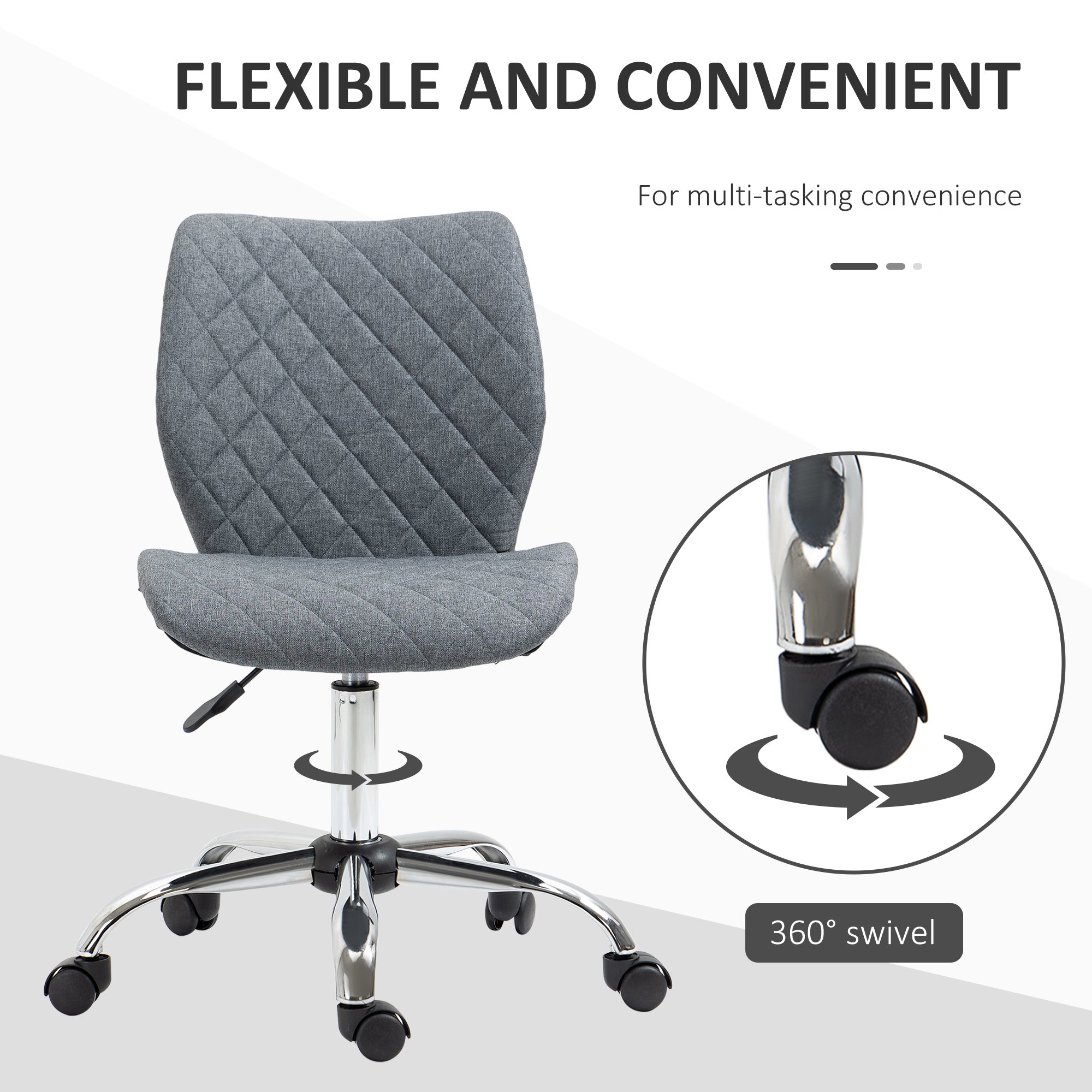 Vinsetto Armless Office Chair Adjustable Computer Chair Swivel Chair with Rolling Wheels and Linen Fabric Back Support for Home Office Students Study Grey - North Peak Garden Furniture