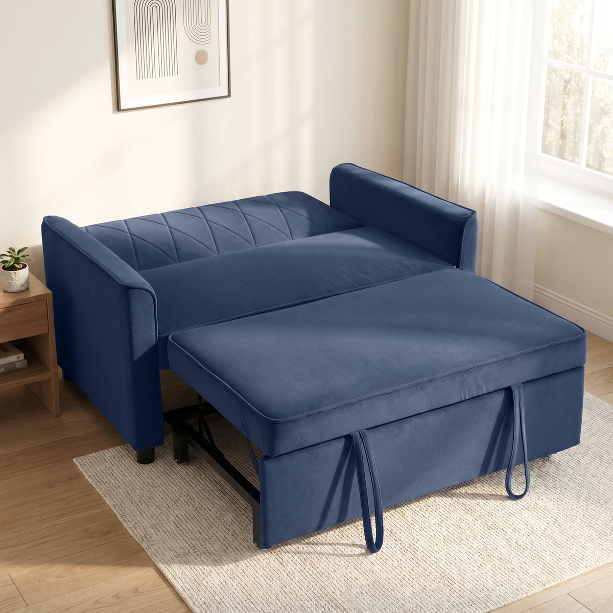 HOMCOM 2 Seater Sofa Bed, 3-in-1 Convertible Pull Out Sleeper Sofa with Click-Clack Adjustable Backrest, Dark Blue