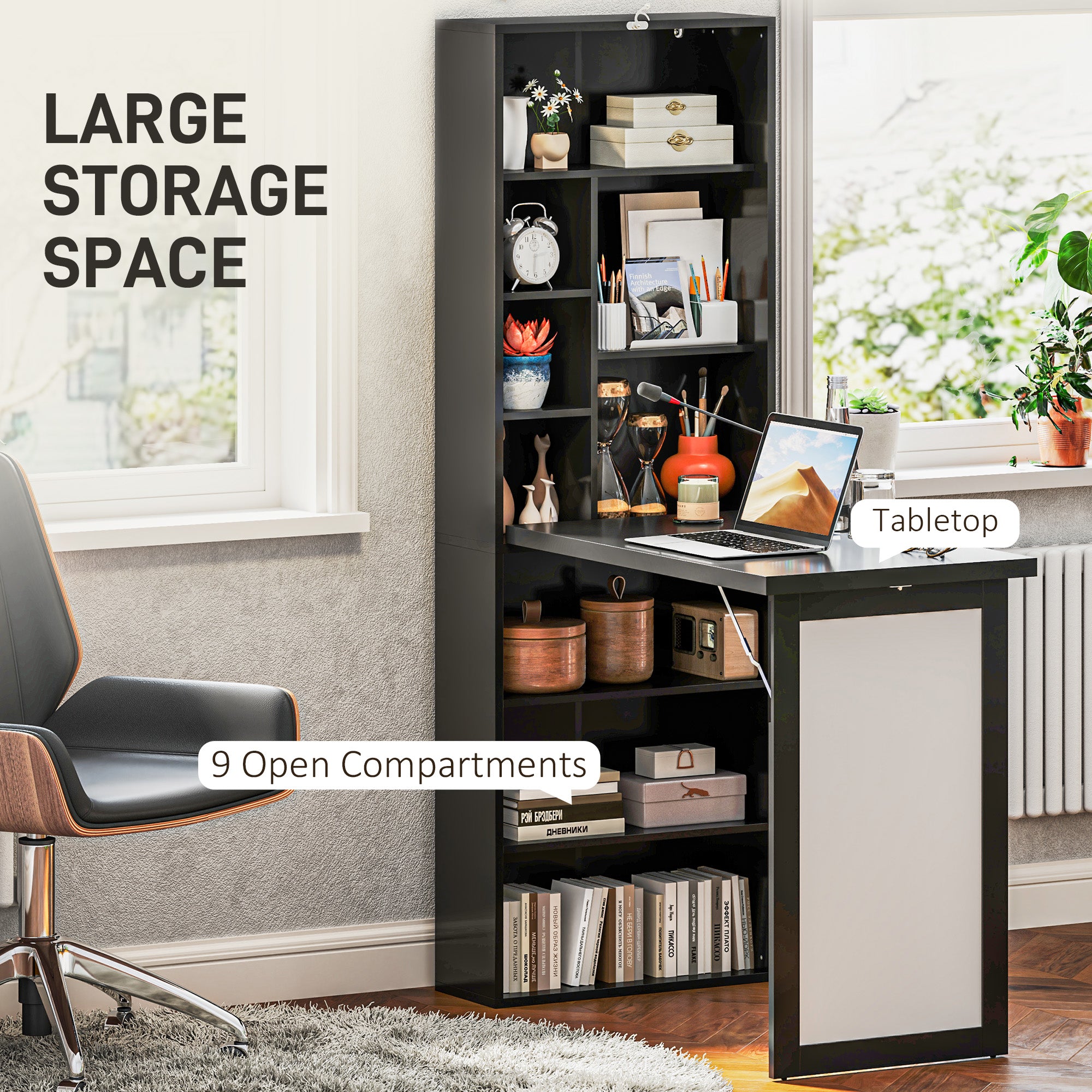 HOMCOM Three-Part Work Desk, with Storage and Chalkboard - Black - North Peak Garden Furniture