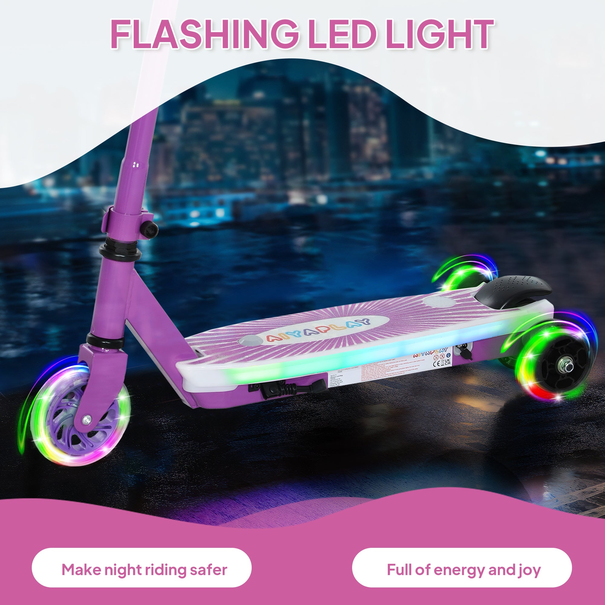 AIYAPLAY Electric Scooter for Kids Ages 4-7, with Auxiliary Rear Wheels, Flashing LED Light and Electric Brake, Kids Electric Scooter for Boys Girls, 6 KM/H & 8 KM, Purple - North Peak Garden Furniture