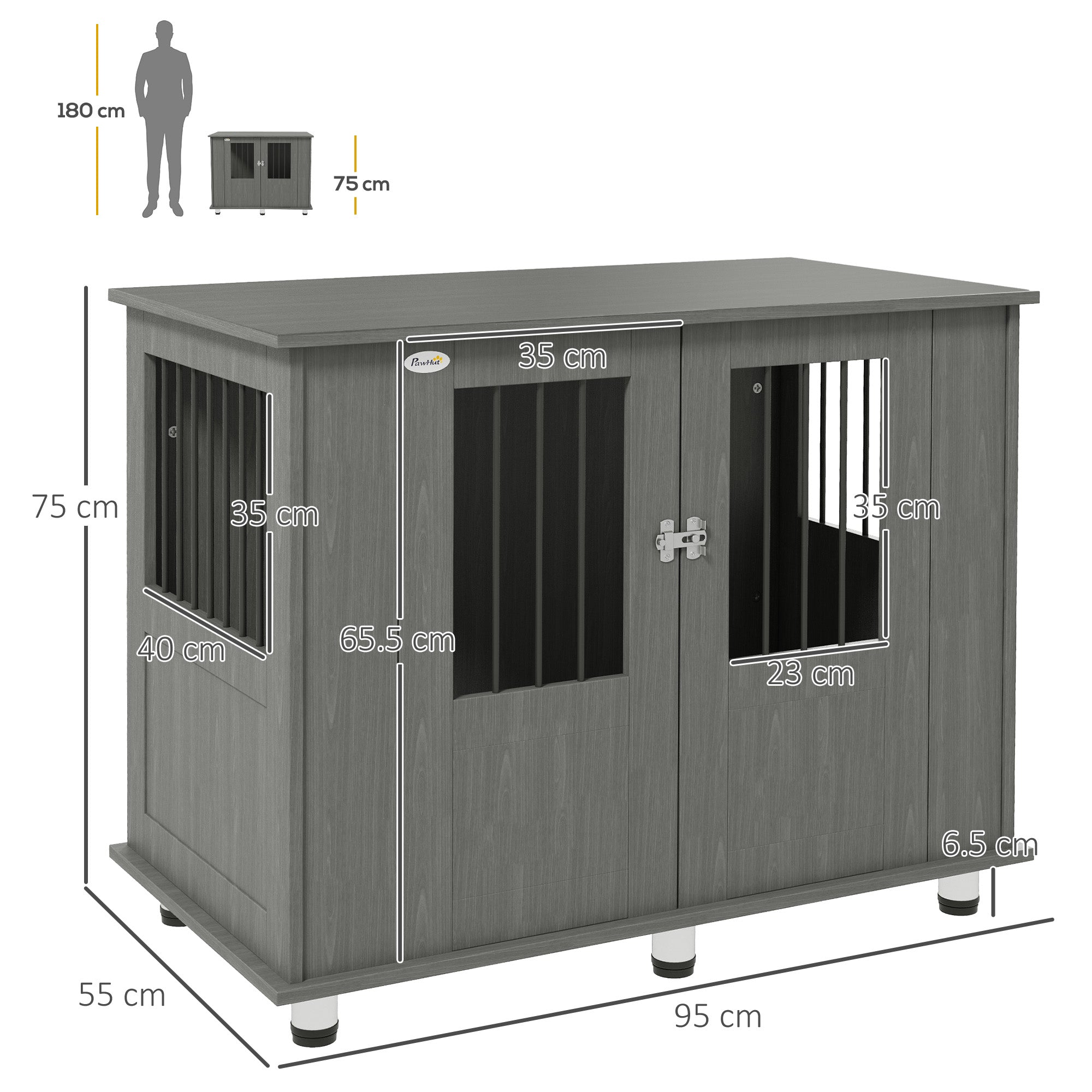 PawHut Dog Crate Table for Medium and Large Dogs with Magnetic Door for Indoor Use, 95 x 55 x 75 cm, Grey