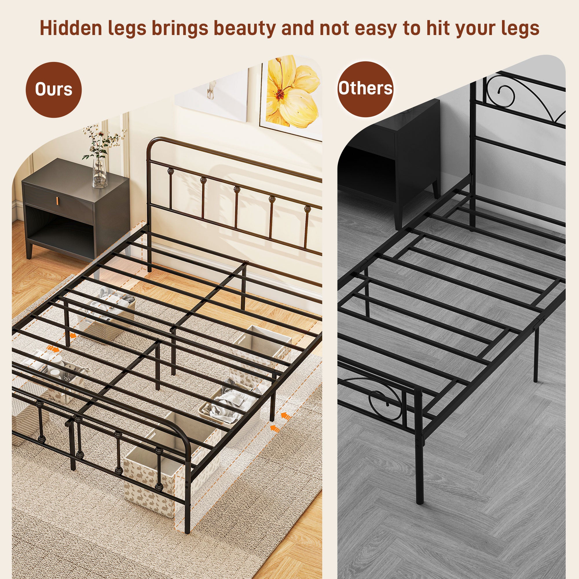 HOMCOM Double Minimalistic Metal Bed Frame - Black - North Peak Garden Furniture