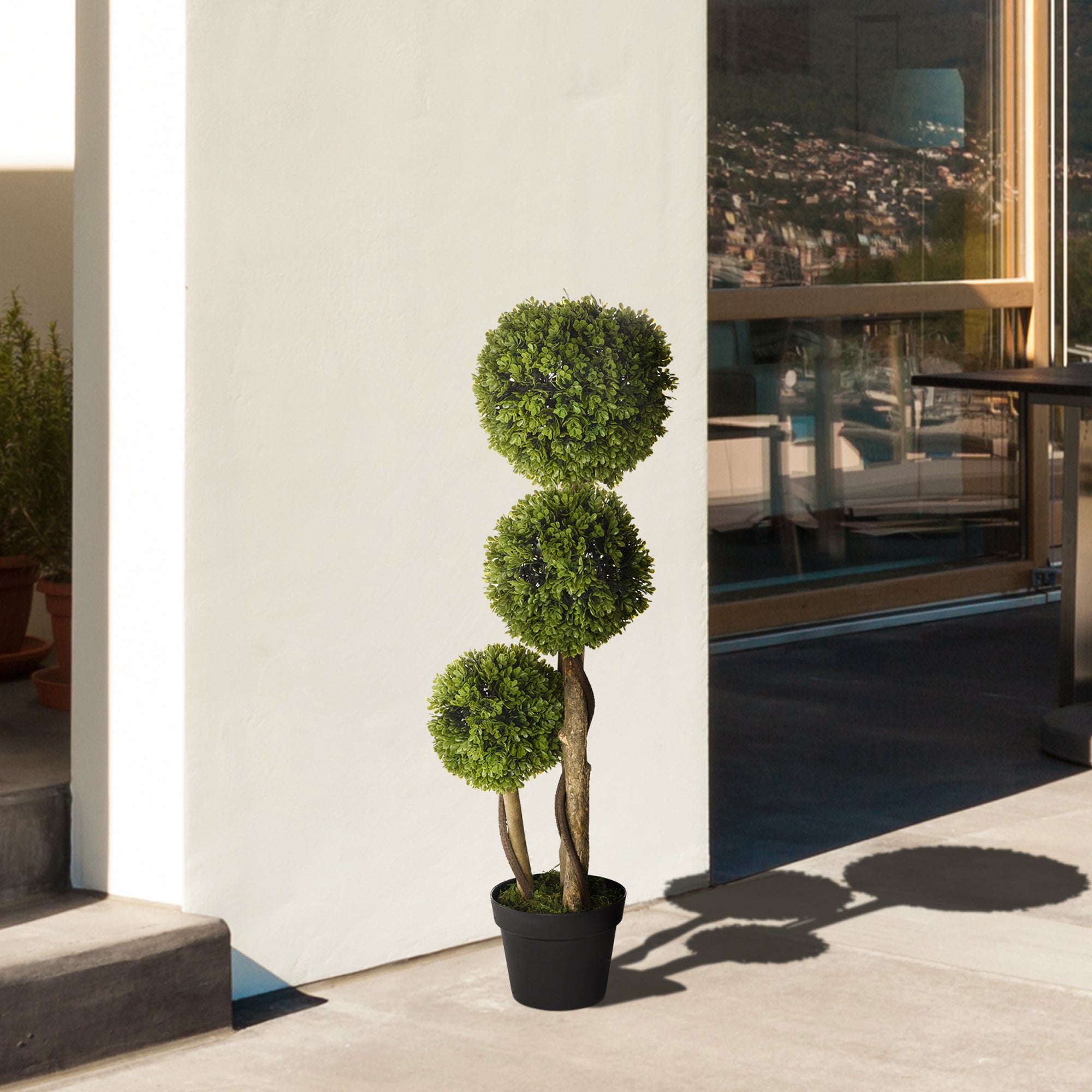 HOMCOM Decorative Artificial Plants Boxwood Ball Topiary Trees in Pot Fake Plants for Home Indoor Outdoor Decor, 90 cm - North Peak Garden Furniture