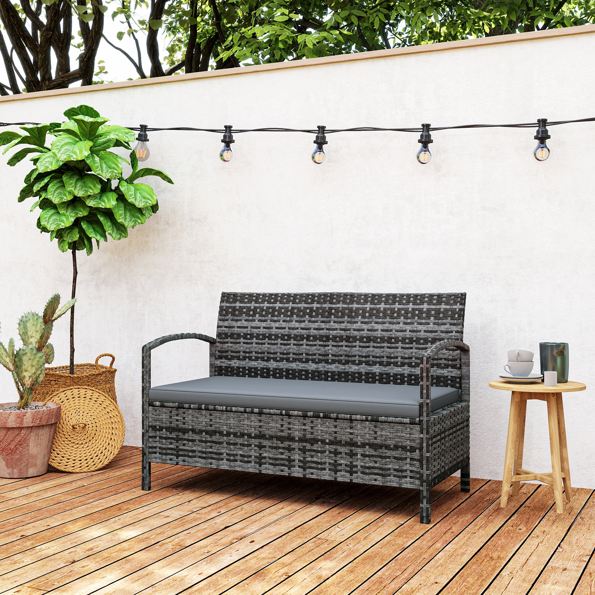 Outsunny 125L Storage Garden Bench, with Cushion - Grey