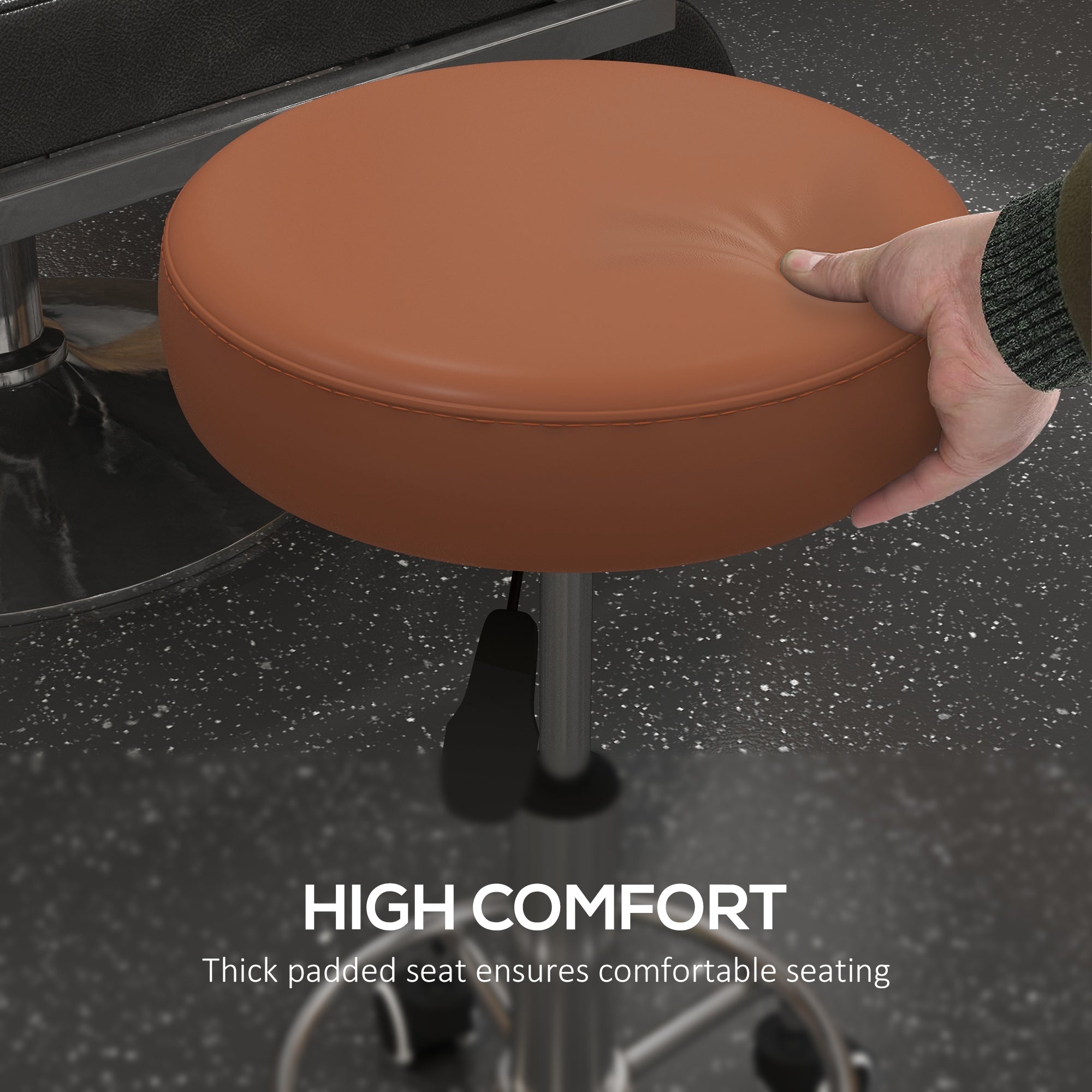 Vinsetto PU Leather Rolling Stool, Height Adjustable Stool Chair with Wheels for Salon, Massage, Spa, Brown - North Peak Garden Furniture