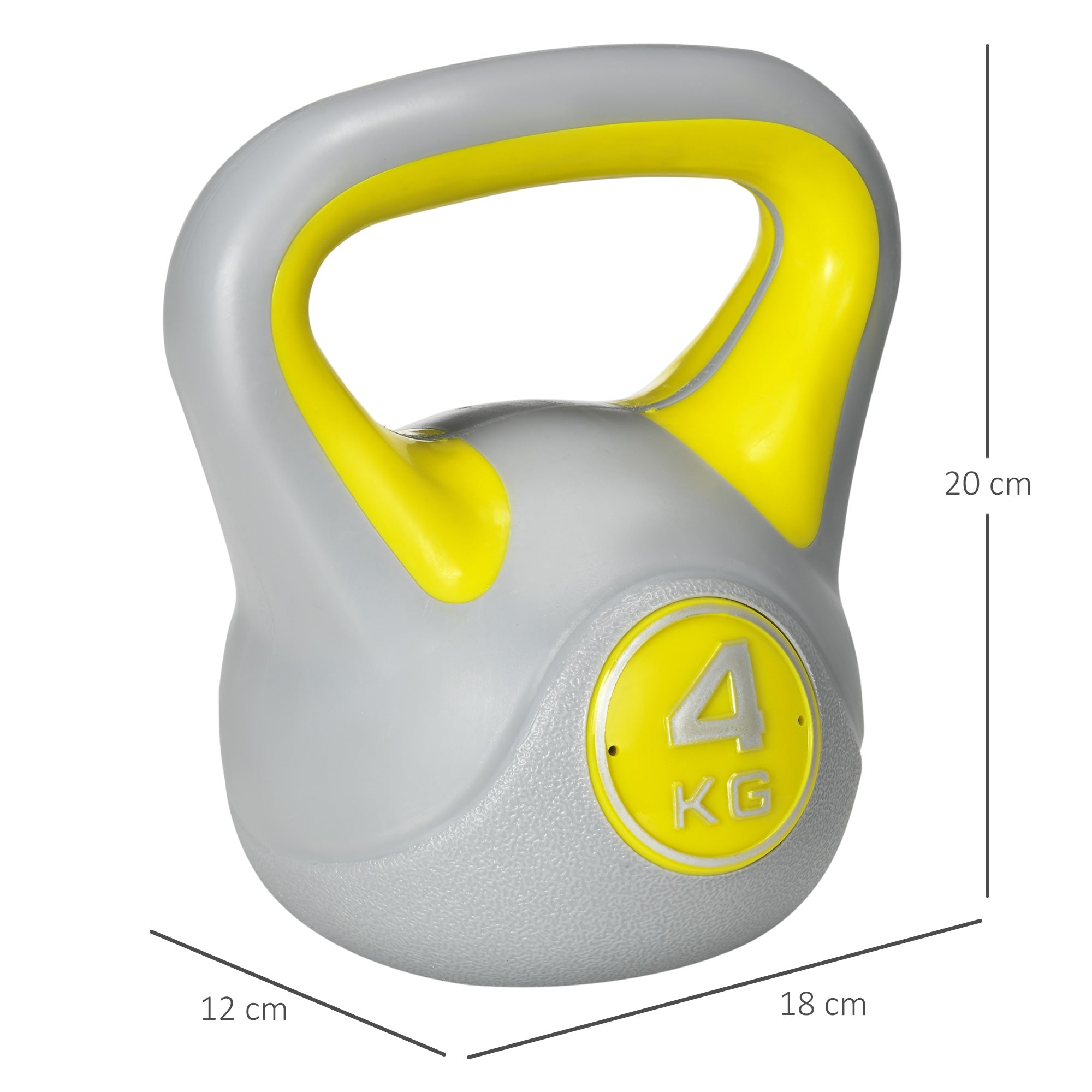 SPORTNOW Kettlebell, 4kg Kettle Bells with Handle for Home Gym Weight Lifting and Strength Training, Yellow and Grey - North Peak Garden Furniture