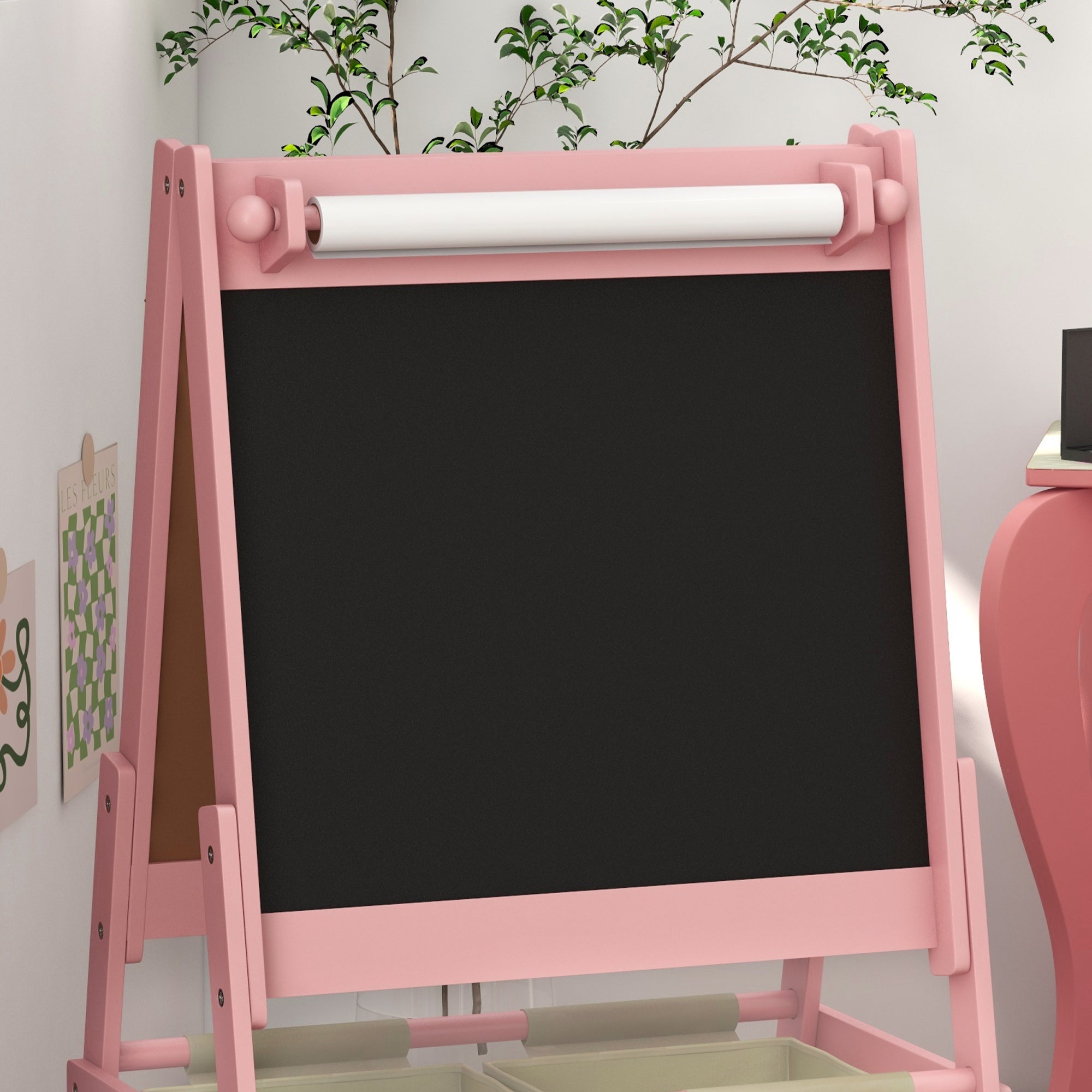 AIYAPLAY Three-In-One Kids Easel with Paper Roll, Art Easel, with Storage - Pink - North Peak Garden Furniture