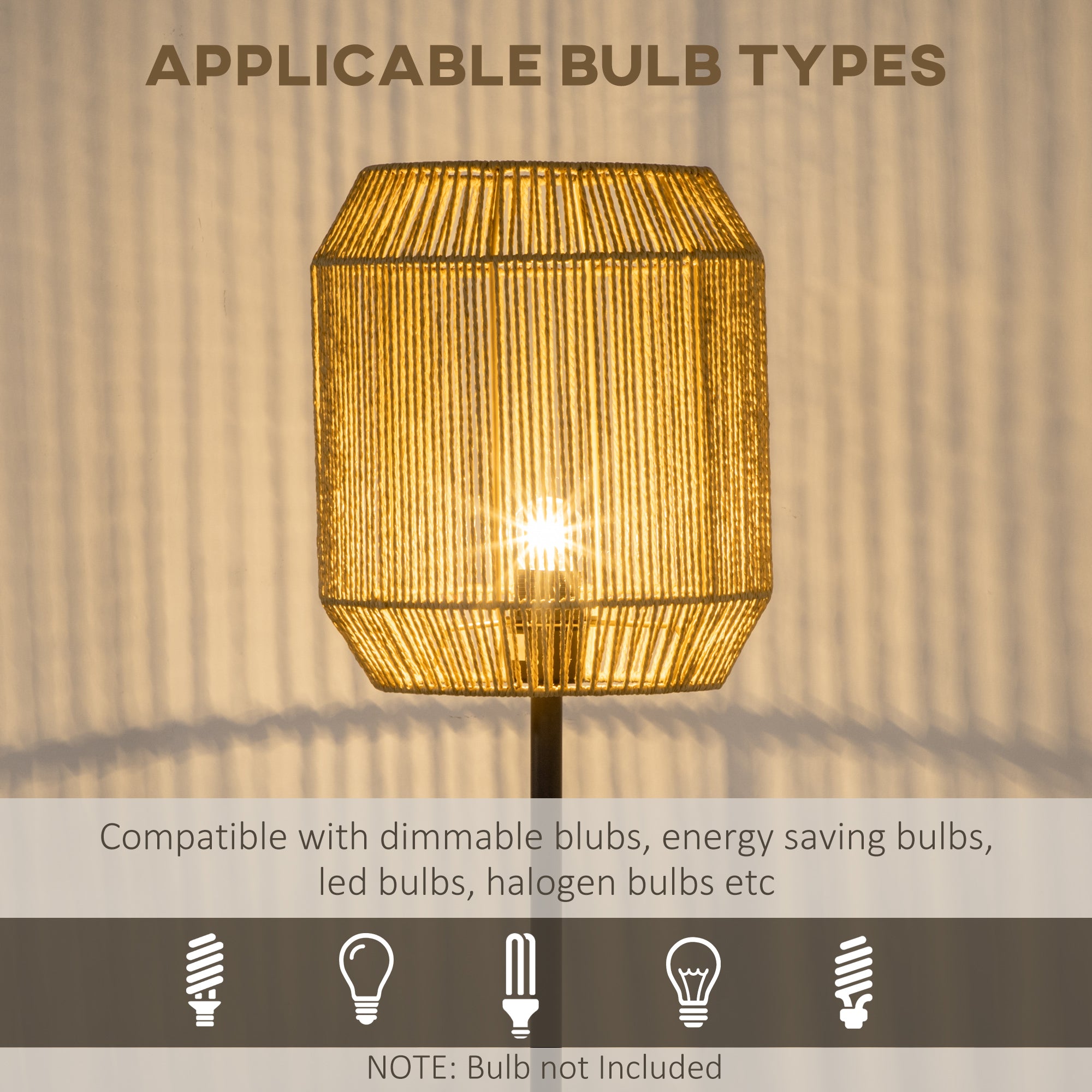 HOMCOM Farmhouse Standing Lamp, Floor Lamps with Hand Woven Rattan Lampshade for Living Room - North Peak Garden Furniture