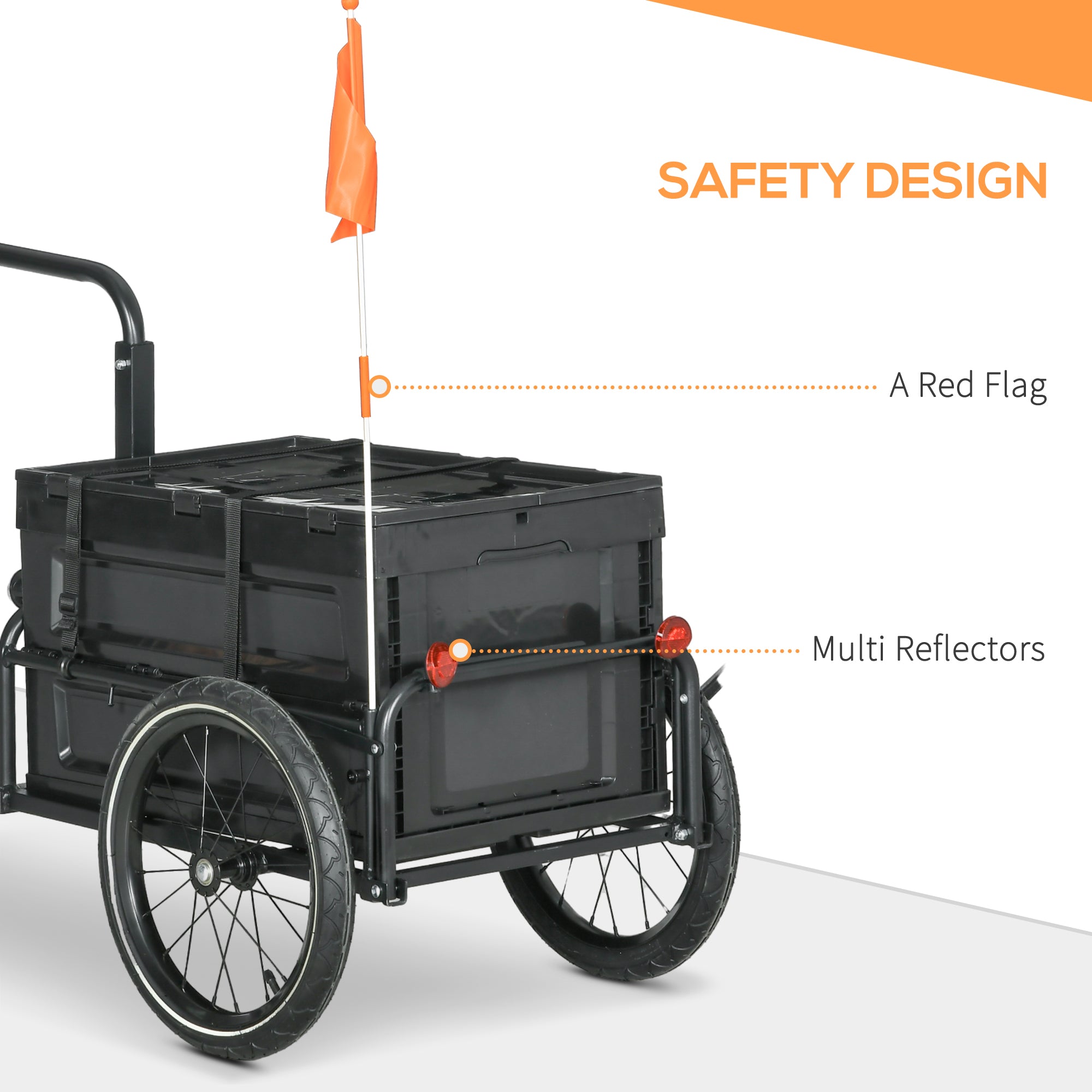 HOMCOM Steel Trailer for Bike, Bicycle Cargo Trailer with 65L Foldable Storage Box and Safe Reflectors, Max Load 40KG, Black - North Peak Garden Furniture