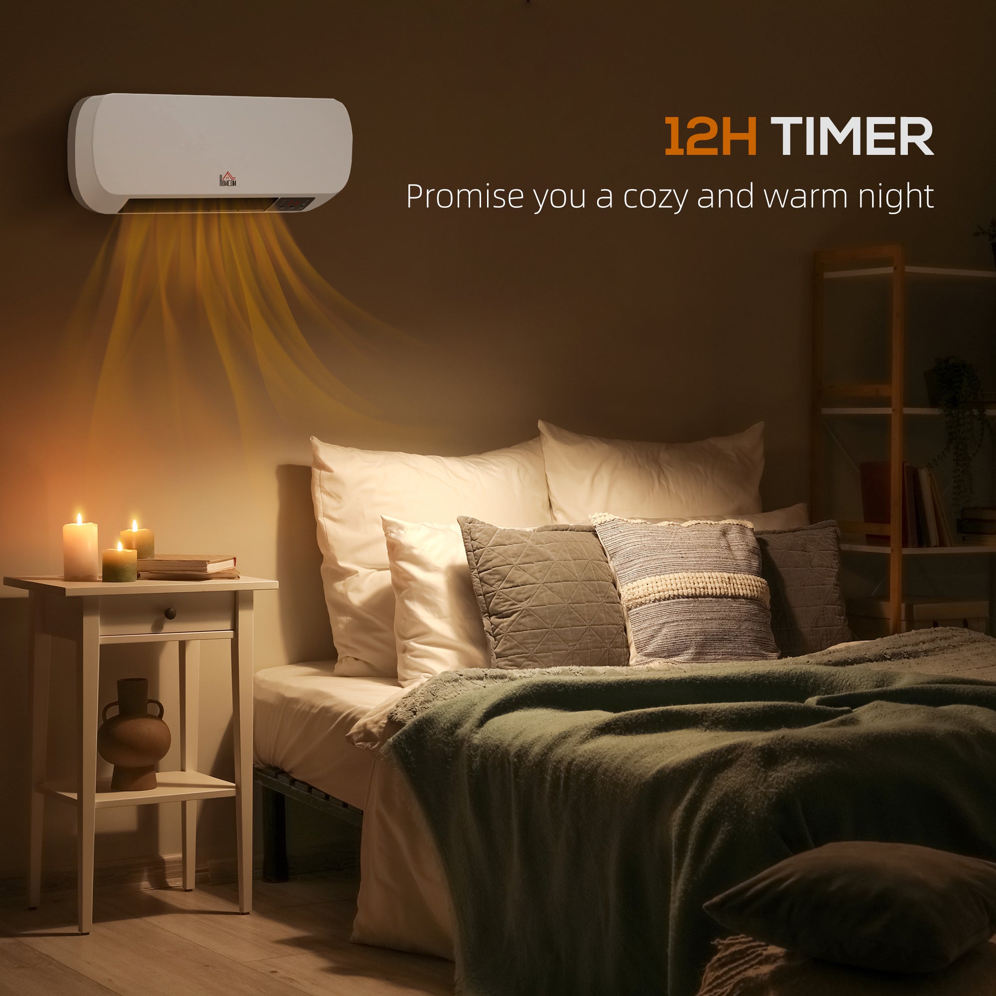 HOMCOM 2000W Wall Mounted Ceramic Space Heater, 10-49°C Temperature, White