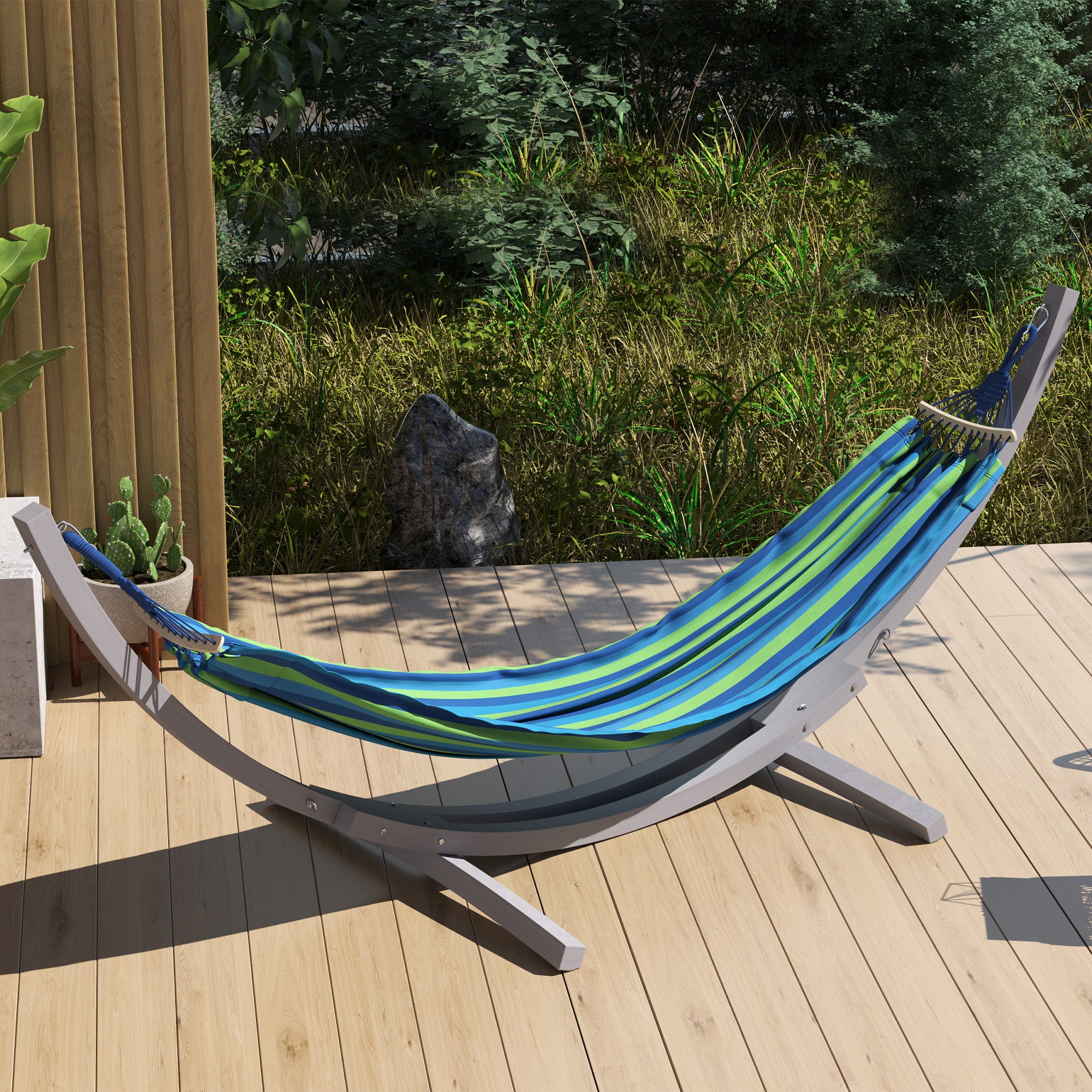 Outsunny 3.25m Wooden Hammock Stand Universal Fit Garden Picnic Camp Accessories, Grey - North Peak Garden Furniture