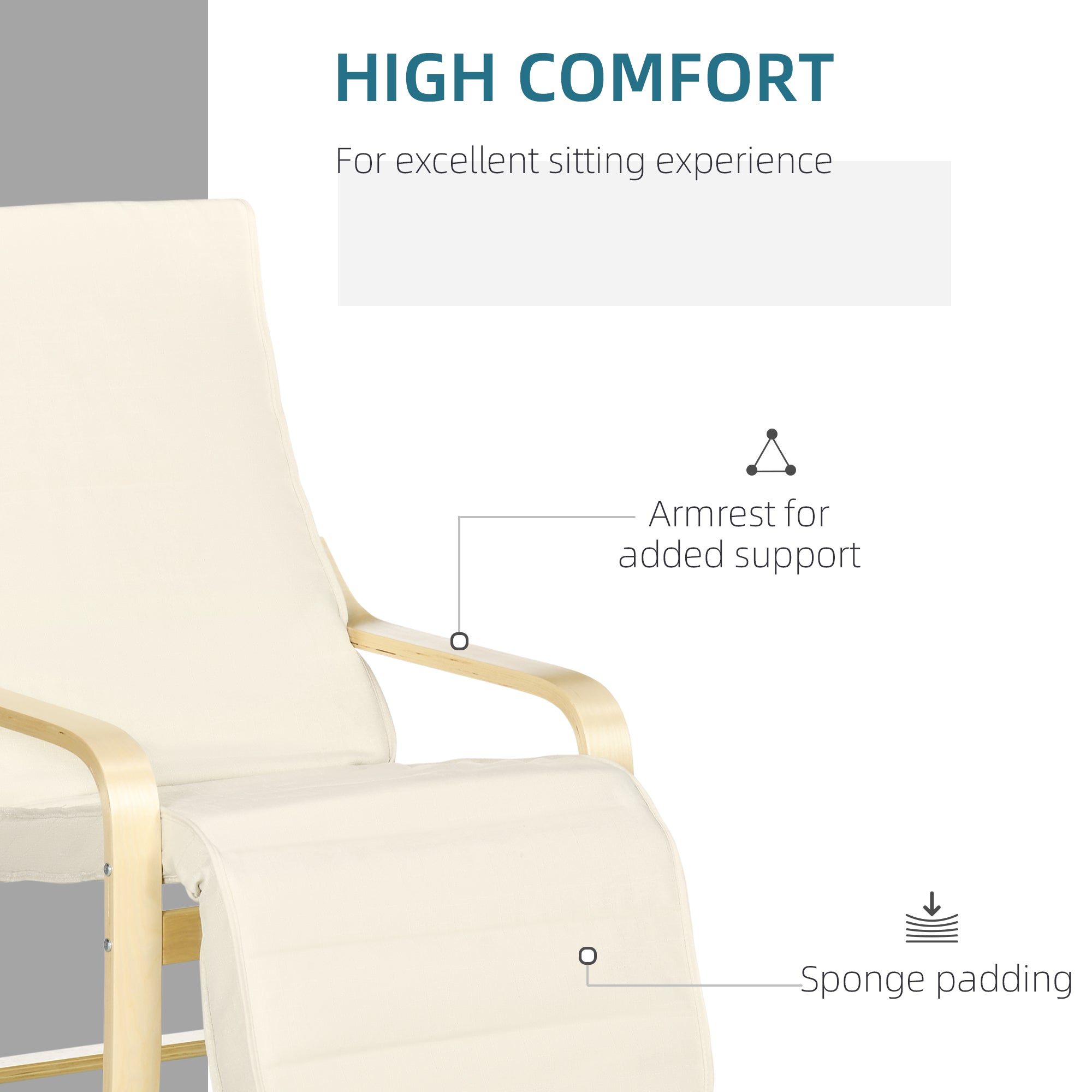 HOMCOM Wooden Lounging Chair Deck Relaxing Recliner Lounge Seat with Adjustable Footrest & Removable Cushion, Cream White - North Peak Garden Furniture