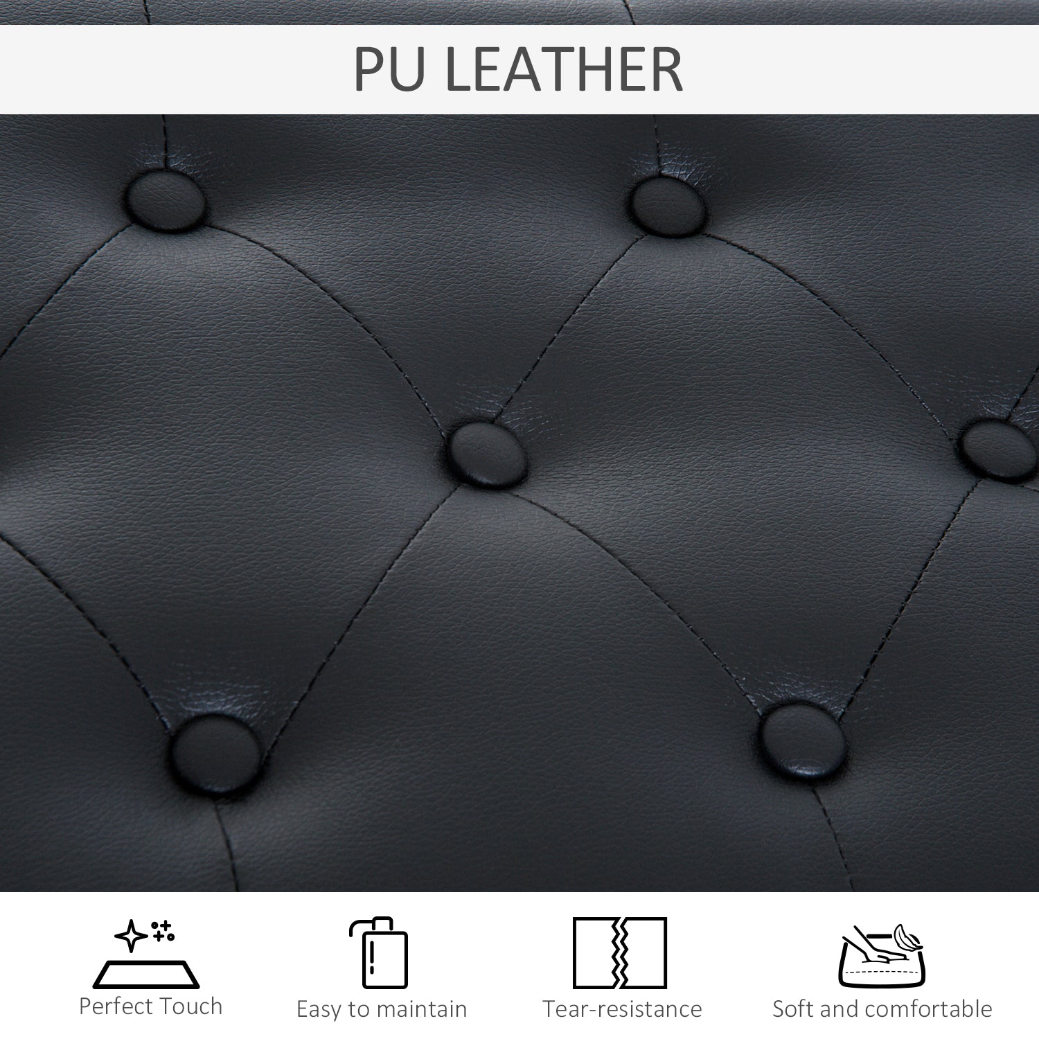 HOMCOM PU Leather Upholstered Piano Stool Makeup Stool Bench Dressing Table Seat with Storage 76x36x50cm, Black - North Peak Garden Furniture