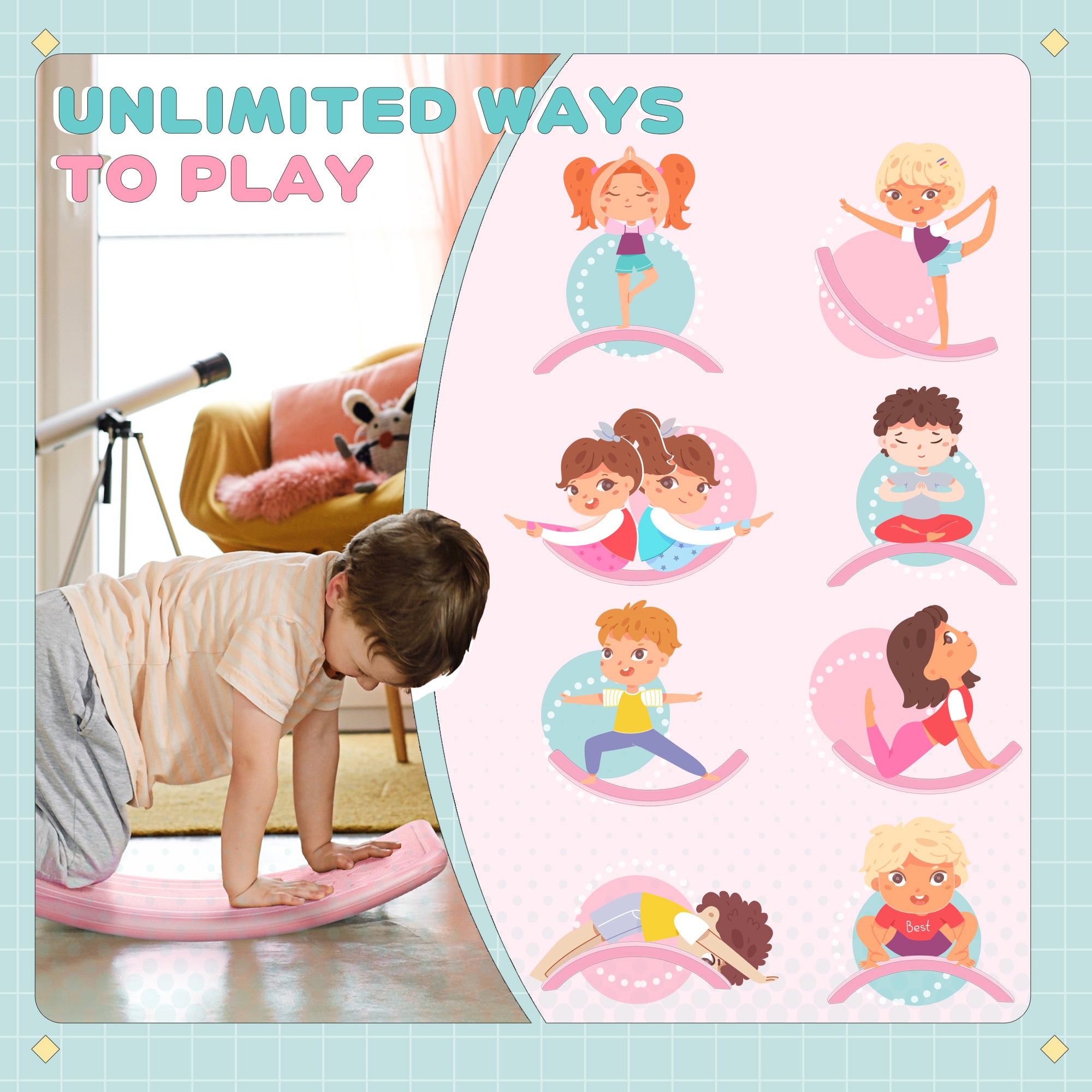 ZONEKIZ Balance Board, Kids Wobble board, for Ages 3-6 Years - Pink - North Peak Garden Furniture