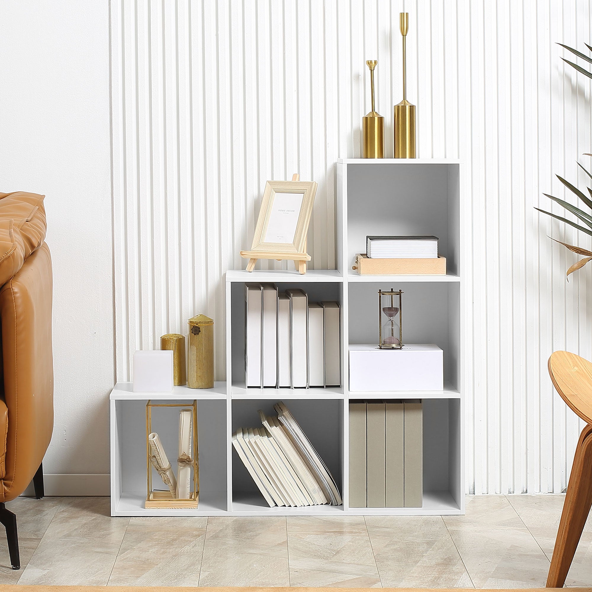 HOMCOM 3-tier Step 6 Cubes Storage Unit Particle Board Cabinet Bookcase Organiser Home Office Shelves - White - North Peak Garden Furniture