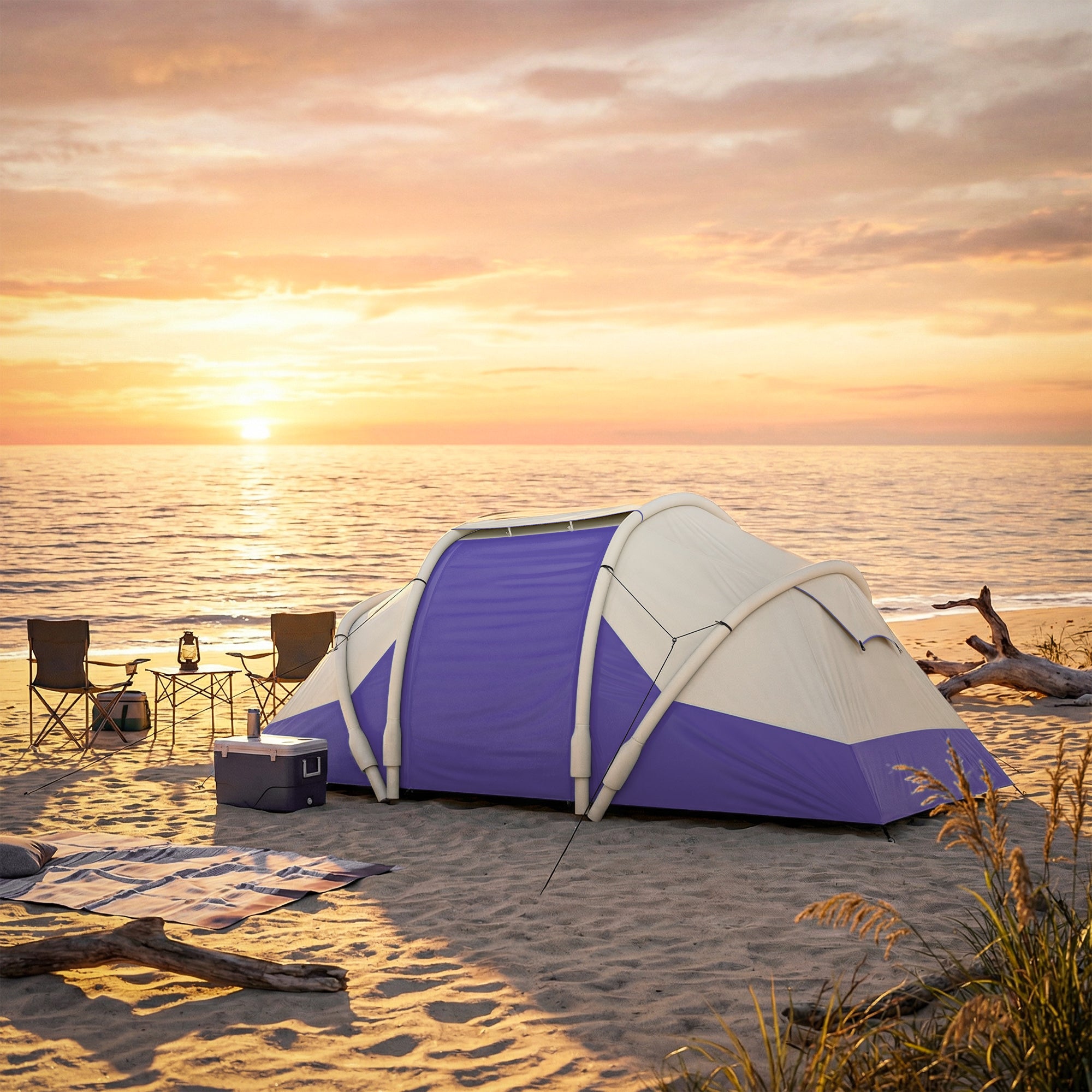 Outsunny Inflatable Tent 2 Bedroom 3000mm Waterproof Windproof Air Tent with Carry Bag for 2-4 Person