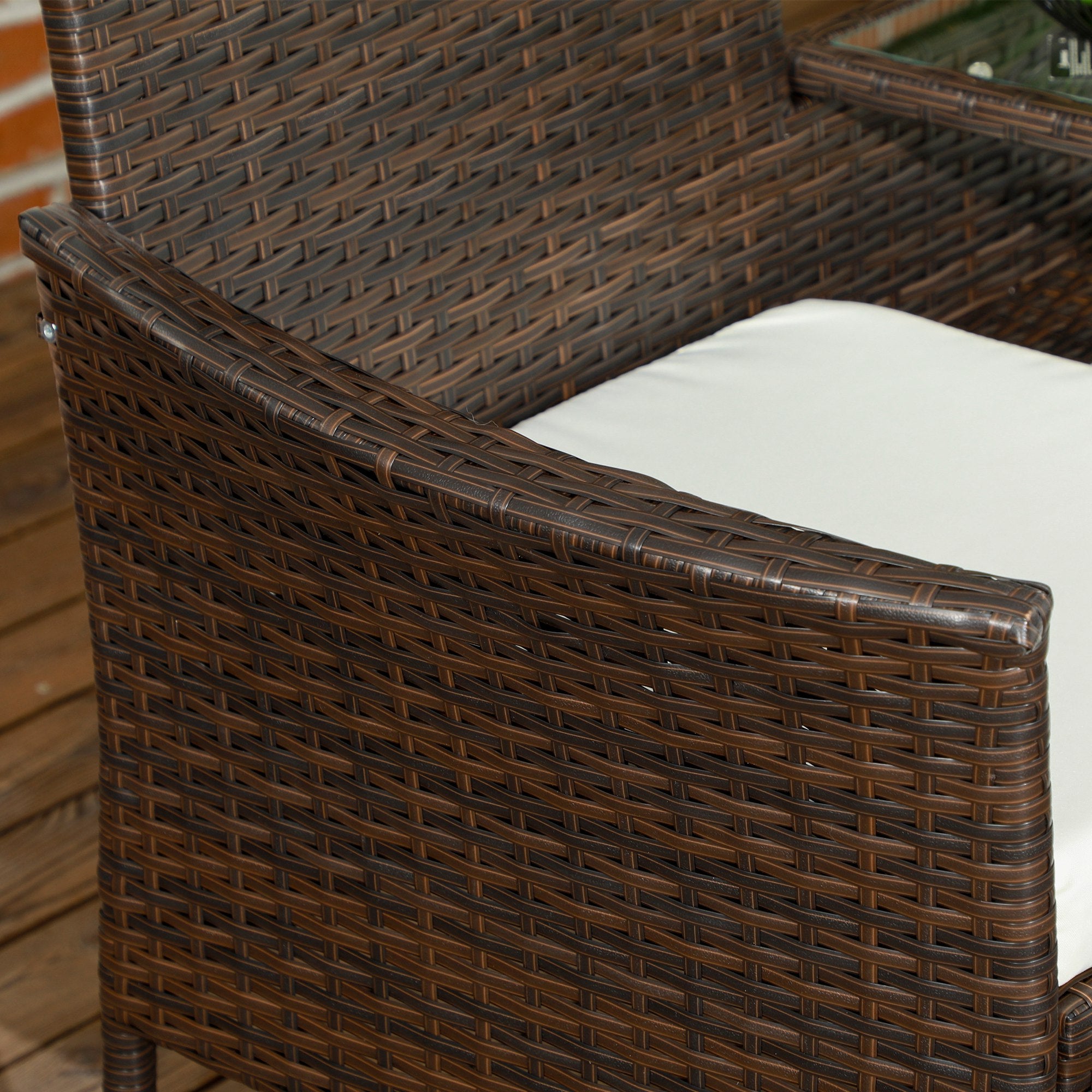 Outsunny Two-Seat Rattan Chair, with Middle Table - Brown - North Peak Garden Furniture