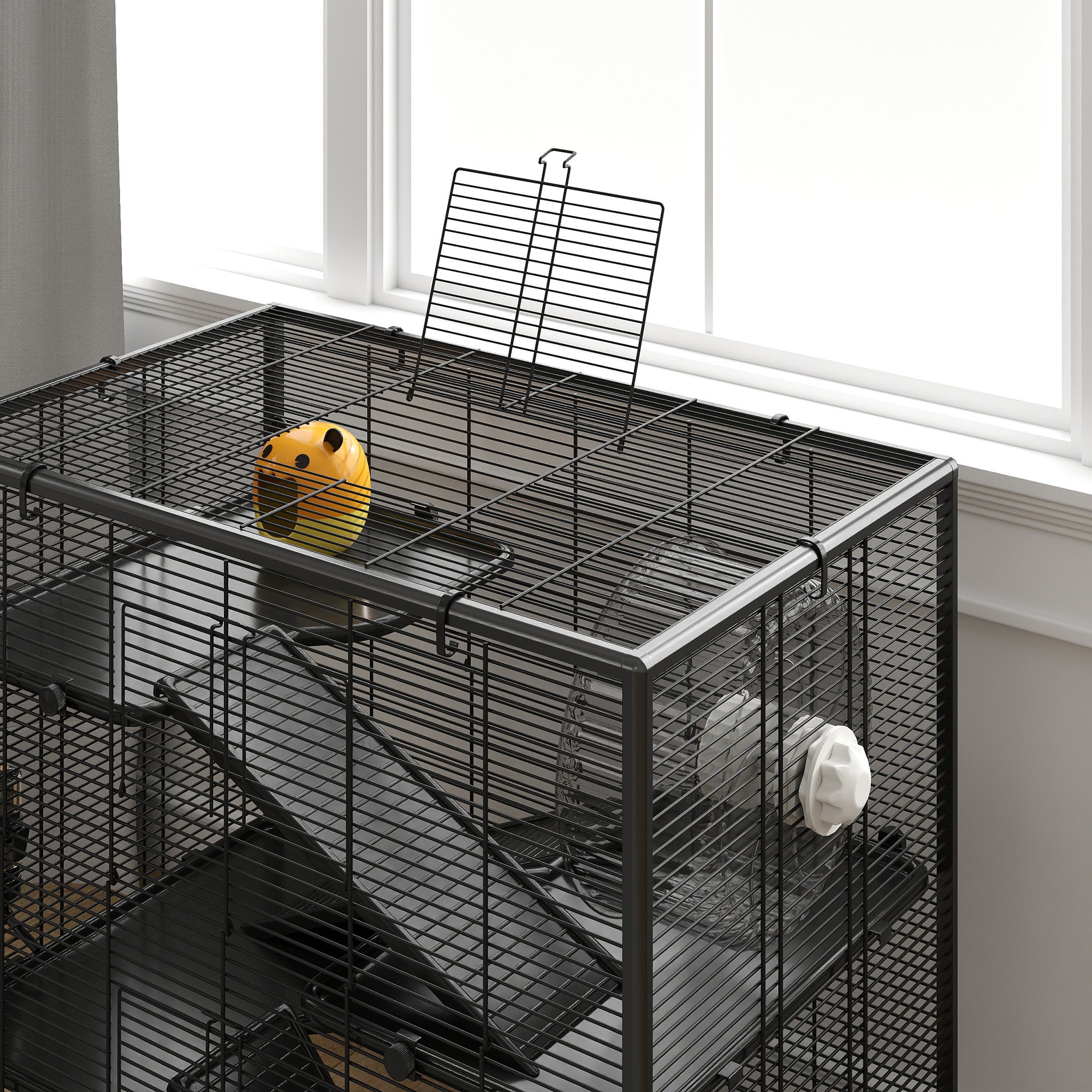 PawHut 4 Tiers Hamster Cage with Deep Tempered Glass Bottom, Hut, Running Wheel, Food Dish, Water Bottle, 78.5 x 48.5 x 80cm - North Peak Garden Furniture