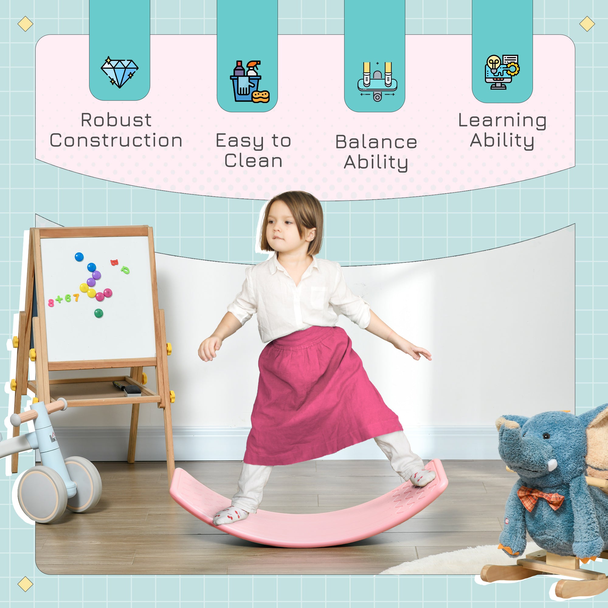 ZONEKIZ Balance Board, Kids Wobble board, for Ages 3-6 Years - Pink - North Peak Garden Furniture