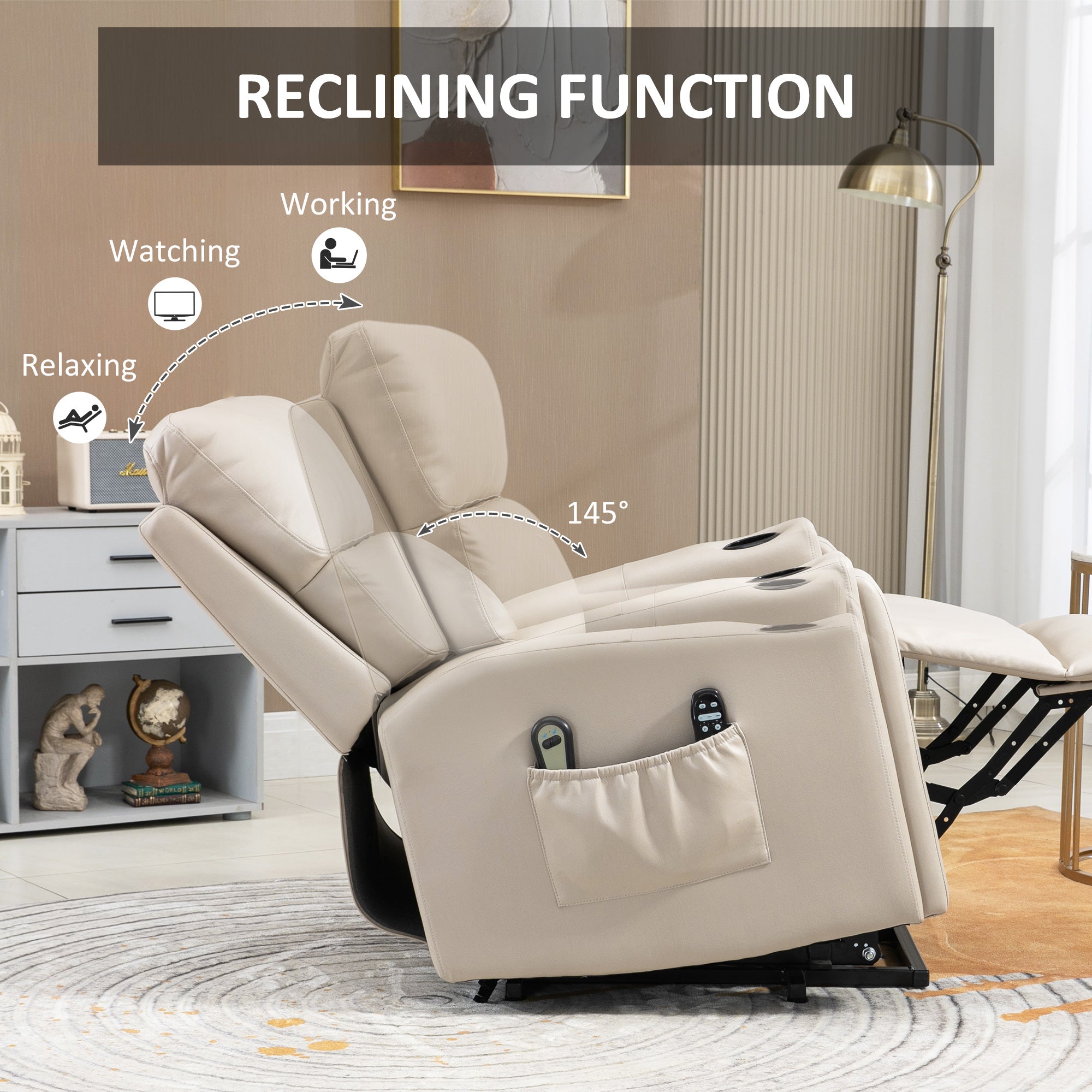 HOMCOM Electric Riser and Recliner Chair, with Massage and Heat - Beige - North Peak Garden Furniture