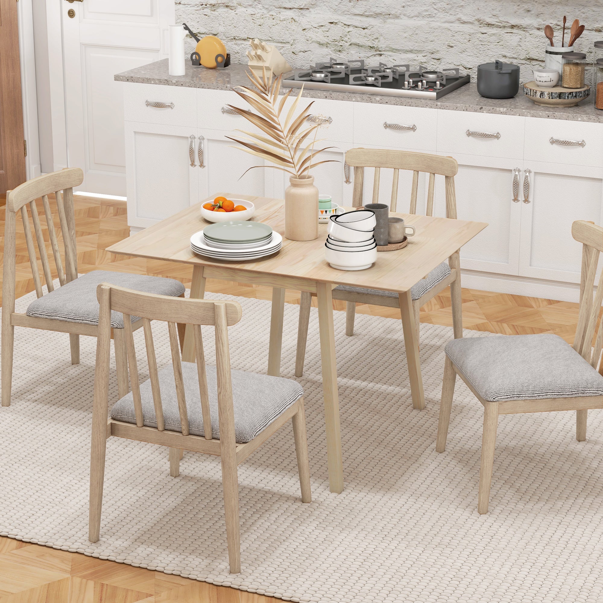 HOMCOM Wooden Four-Seater Drop Leaf Table - Natural Finish - North Peak Garden Furniture