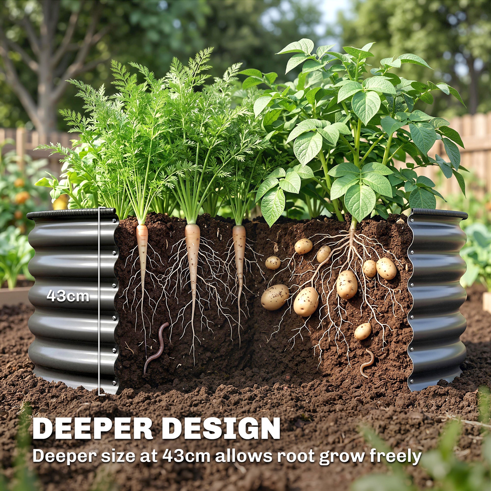 Outsunny Galvanised Raised Garden Bed with Safety Edging, Outdoor Raised Planter Box with Gloves, 120 x 120 x 43cm, Dark Grey