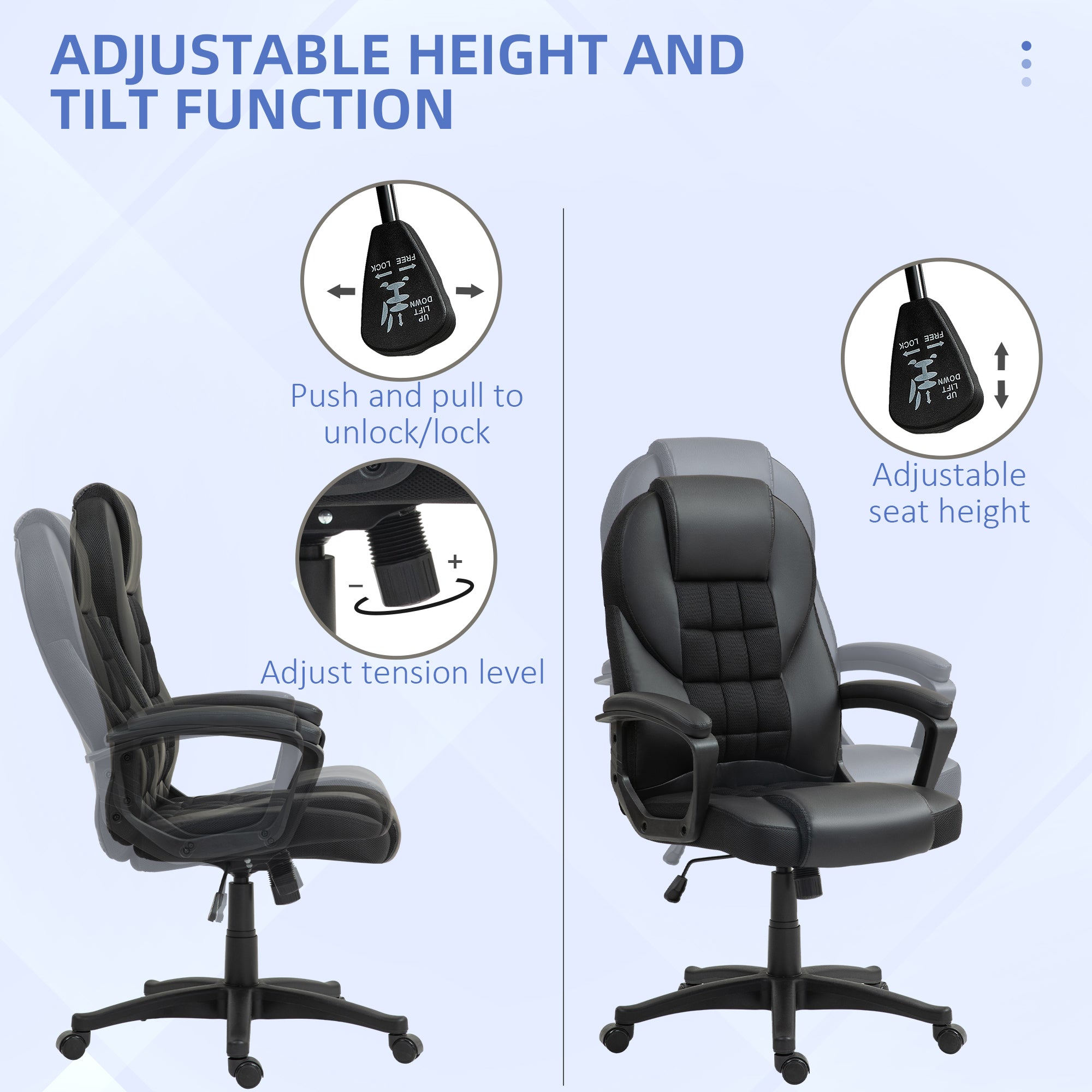 HOMCOM Faux Leather Office Chair - Black - North Peak Garden Furniture
