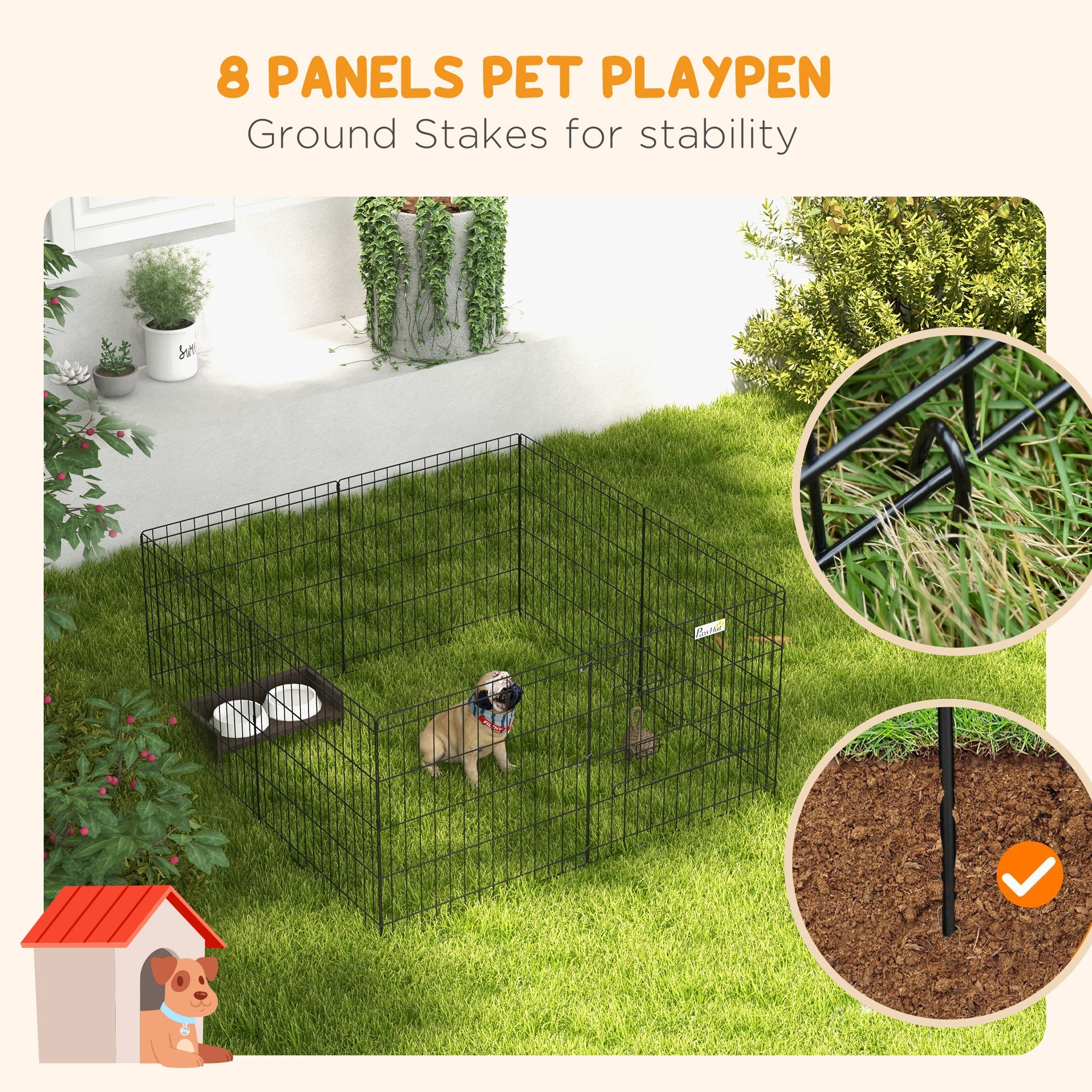 PawHut Dog Playpen, Puppy Pen, Eight-Panel Metal Fence, for Small Dogs, Indoors, Outdoors - Black - North Peak Garden Furniture