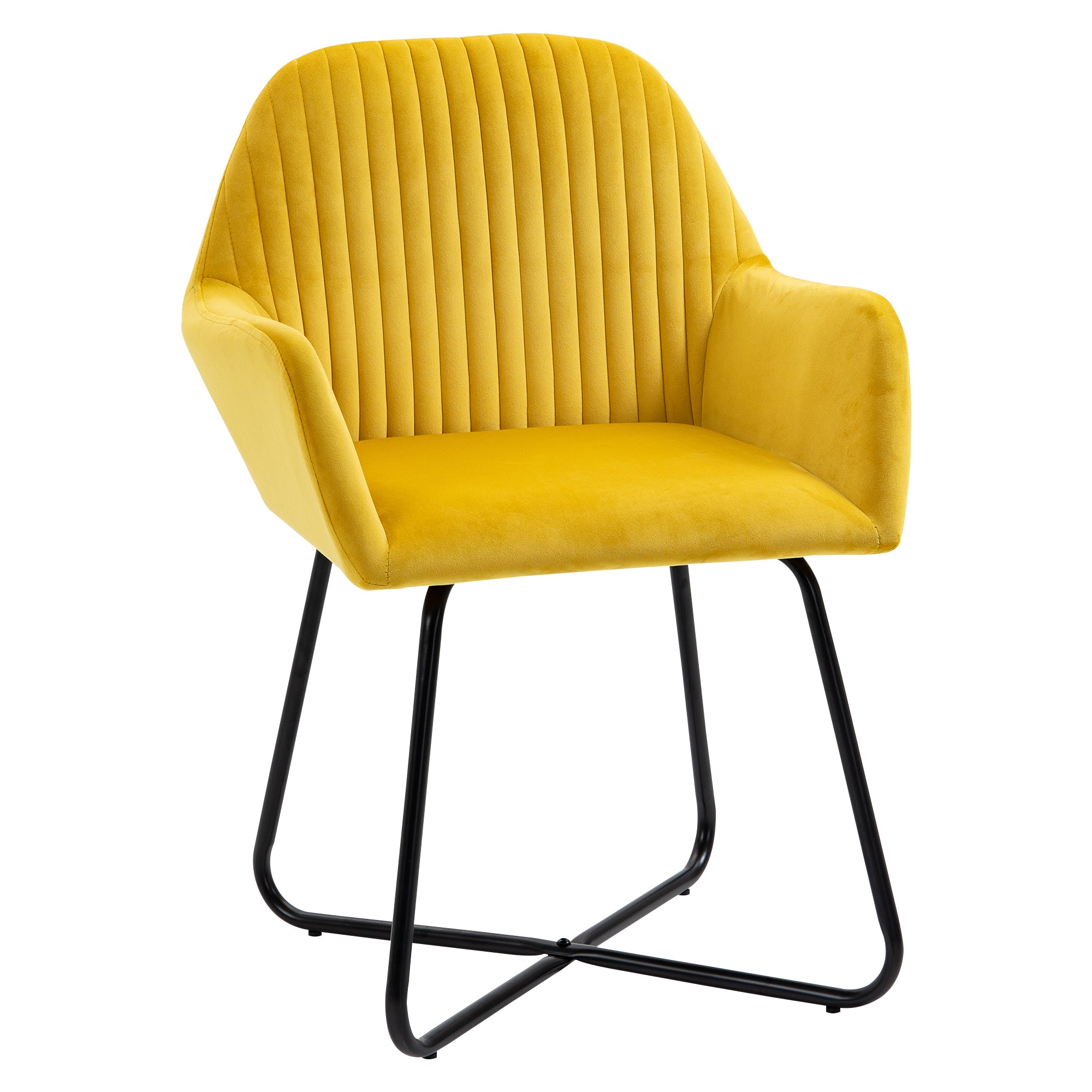 HOMCOM Modern Arm Chair Upholstered Accent Chair with Metal Base for Living Room Yellow - North Peak Garden Furniture