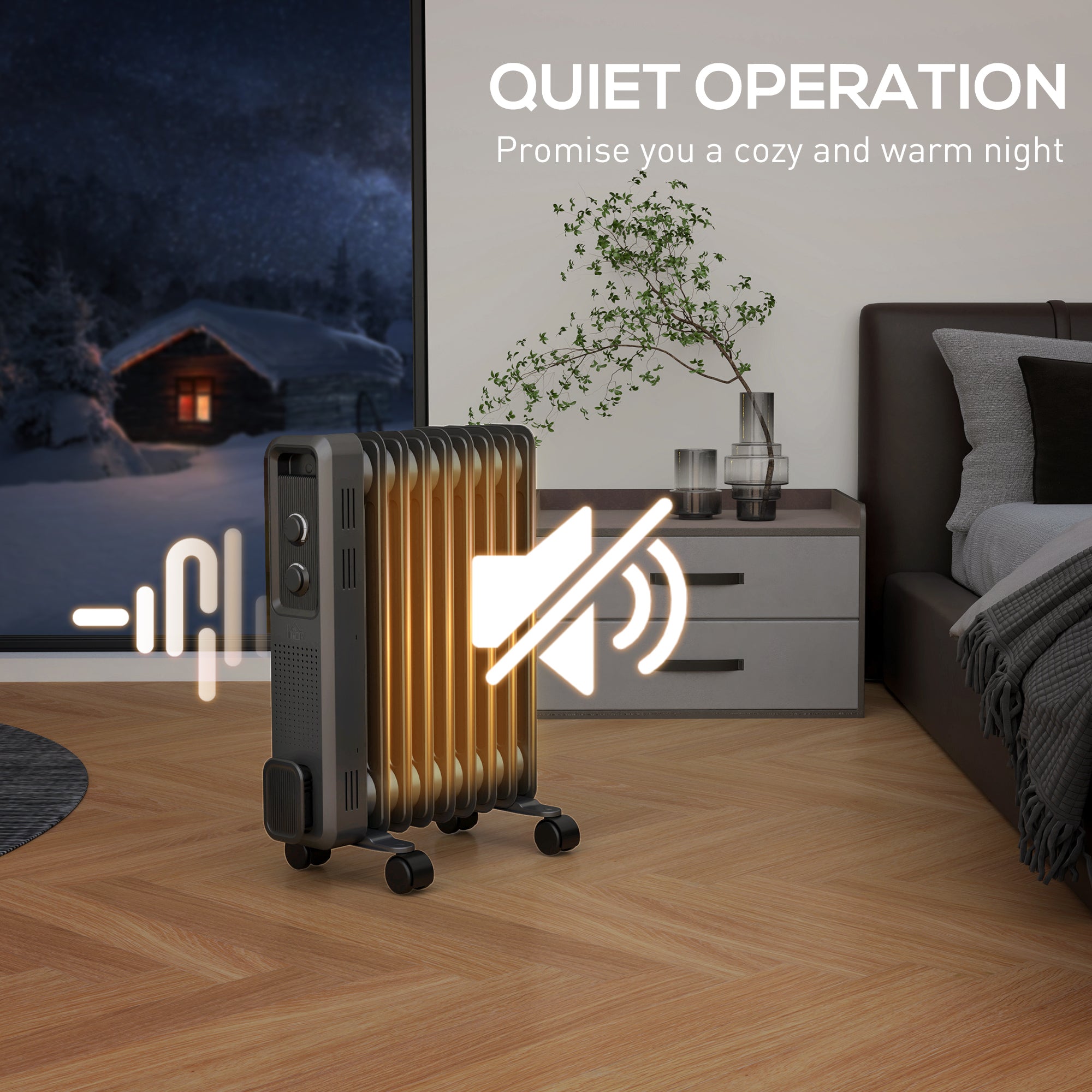 HOMCOM 2000W Oil Filled Radiator, 9 Fin, Portable Electric Heater with 3 Heat Settings, Safety Cut-Off and Wheels, Grey - North Peak Garden Furniture