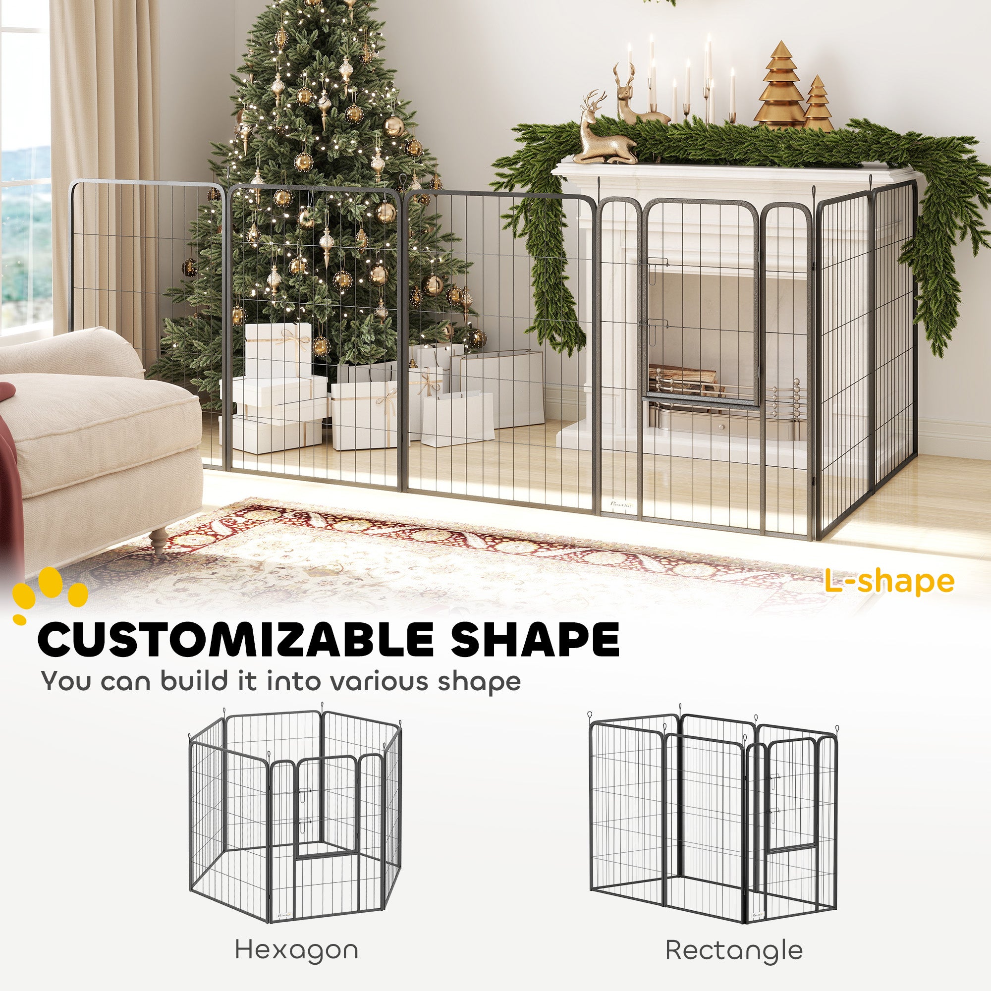 PawHut 6 Panels Heavy Duty Dog Playpen with Secure Door, for Indoor Outdoor, for Garden, Camping, 100cm High - North Peak Garden Furniture