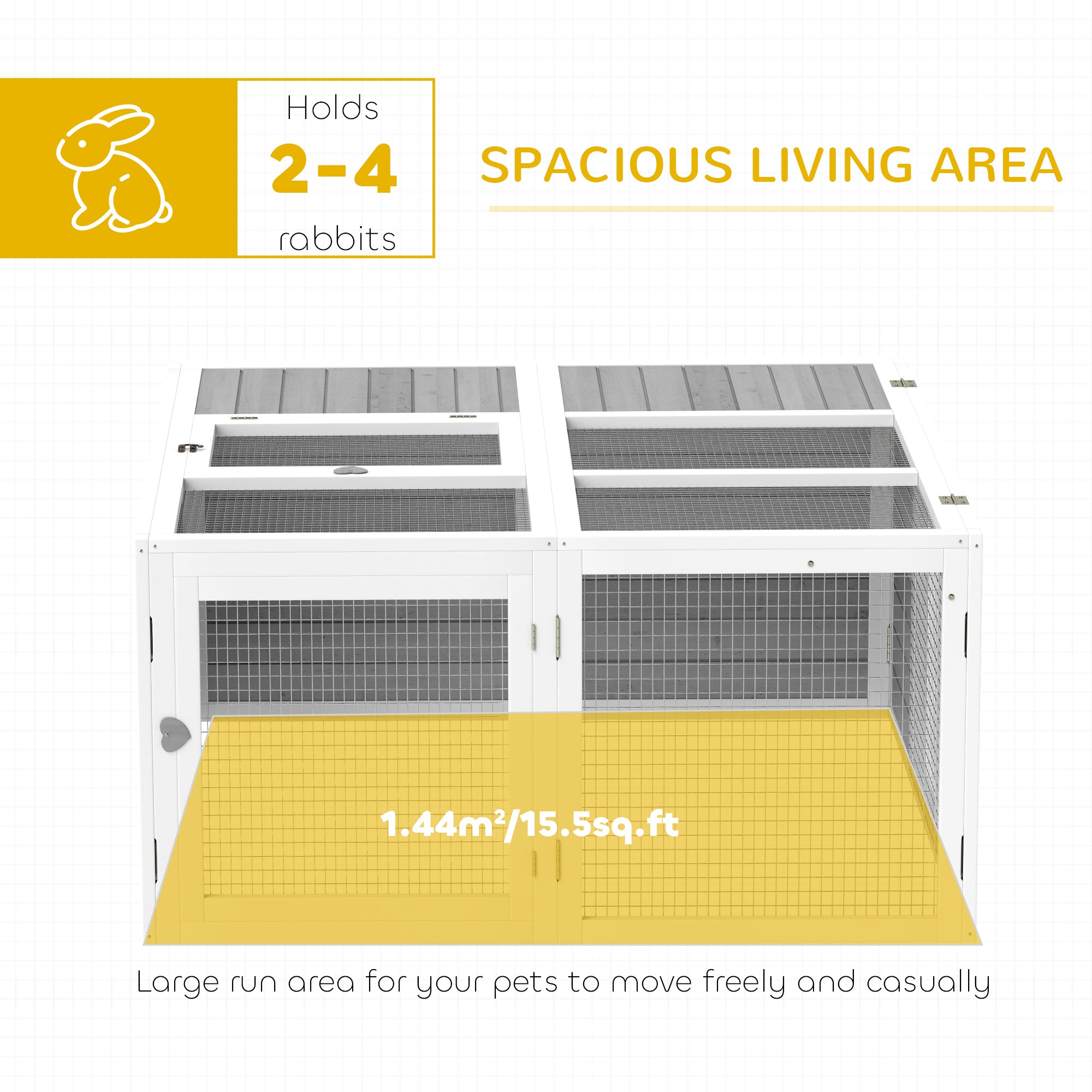 PawHut Rabbit Hutch with Openable Foldable Roof, Light Grey