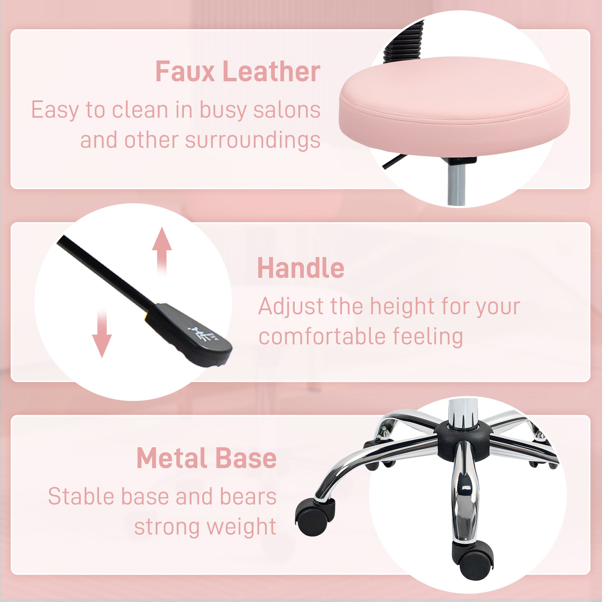 HOMCOM 360° Swivel Seat Salon Stool - Pink - North Peak Garden Furniture