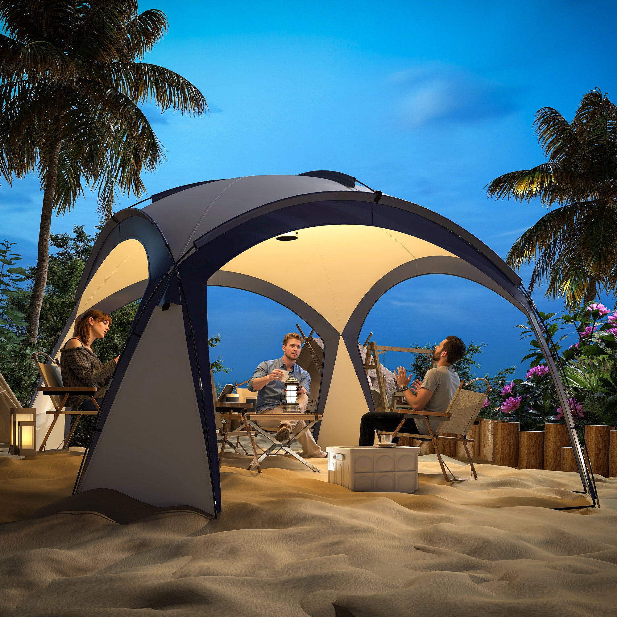 Outsunny Gazebo Party Tent, 3.5x3.5m-Cream/Blue