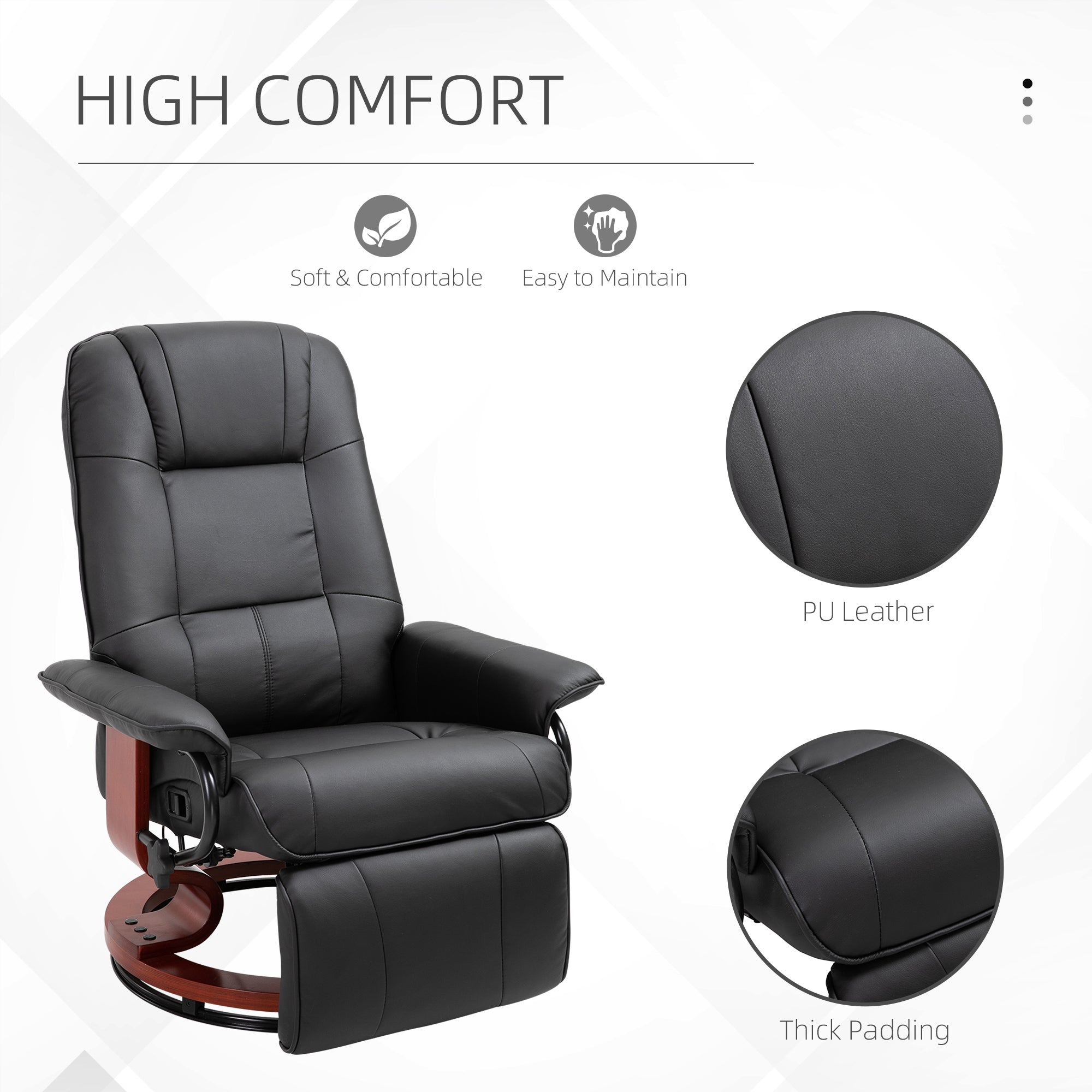 HOMCOM Reclining Swivel Chair, with Footrest - Black