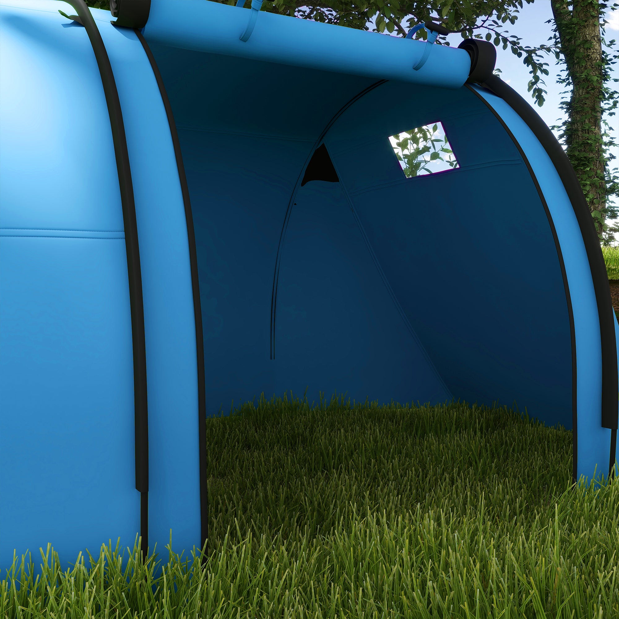 Outsunny Four Man Duo Room Tunnel Tent, with Accessories - Sky Blue - North Peak Garden Furniture