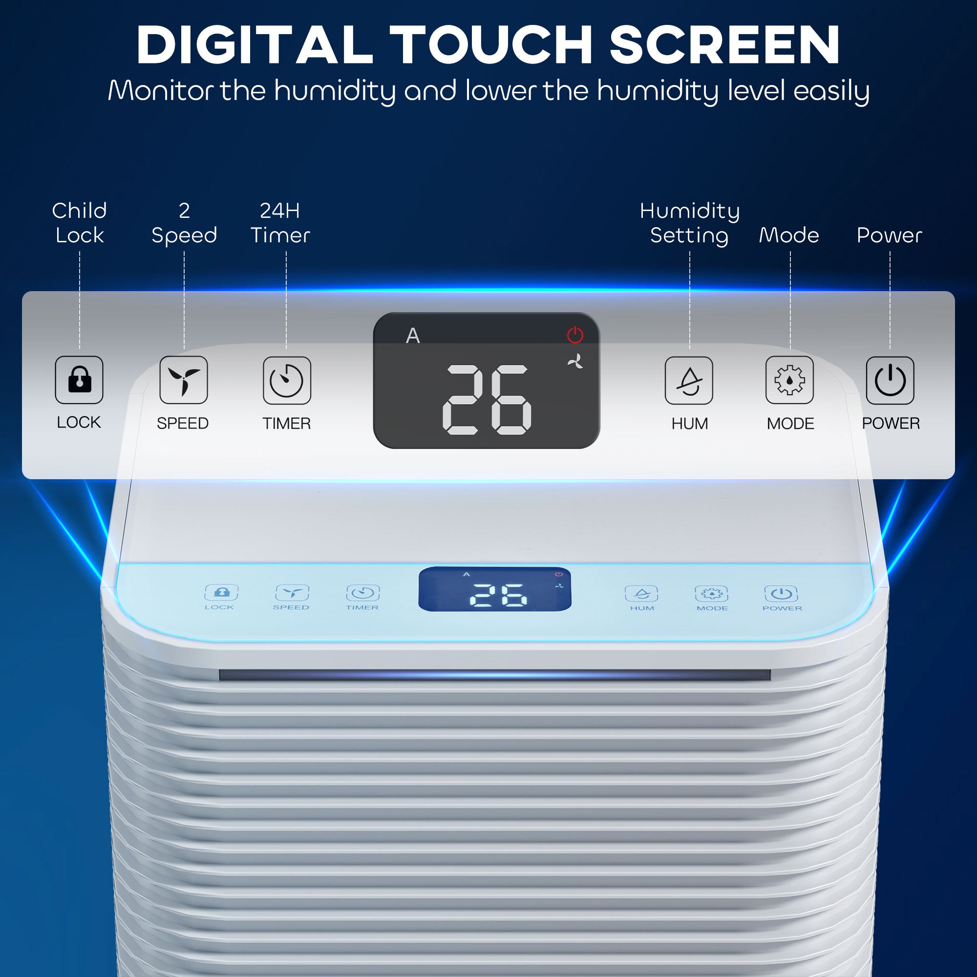 HOMCOM 10L/Day 2000ML Portable Quiet Dehumidifier for Home Laundry Room Bedroom Basement, Electric Moisture Air De-Humidifier with 3 Modes - North Peak Garden Furniture