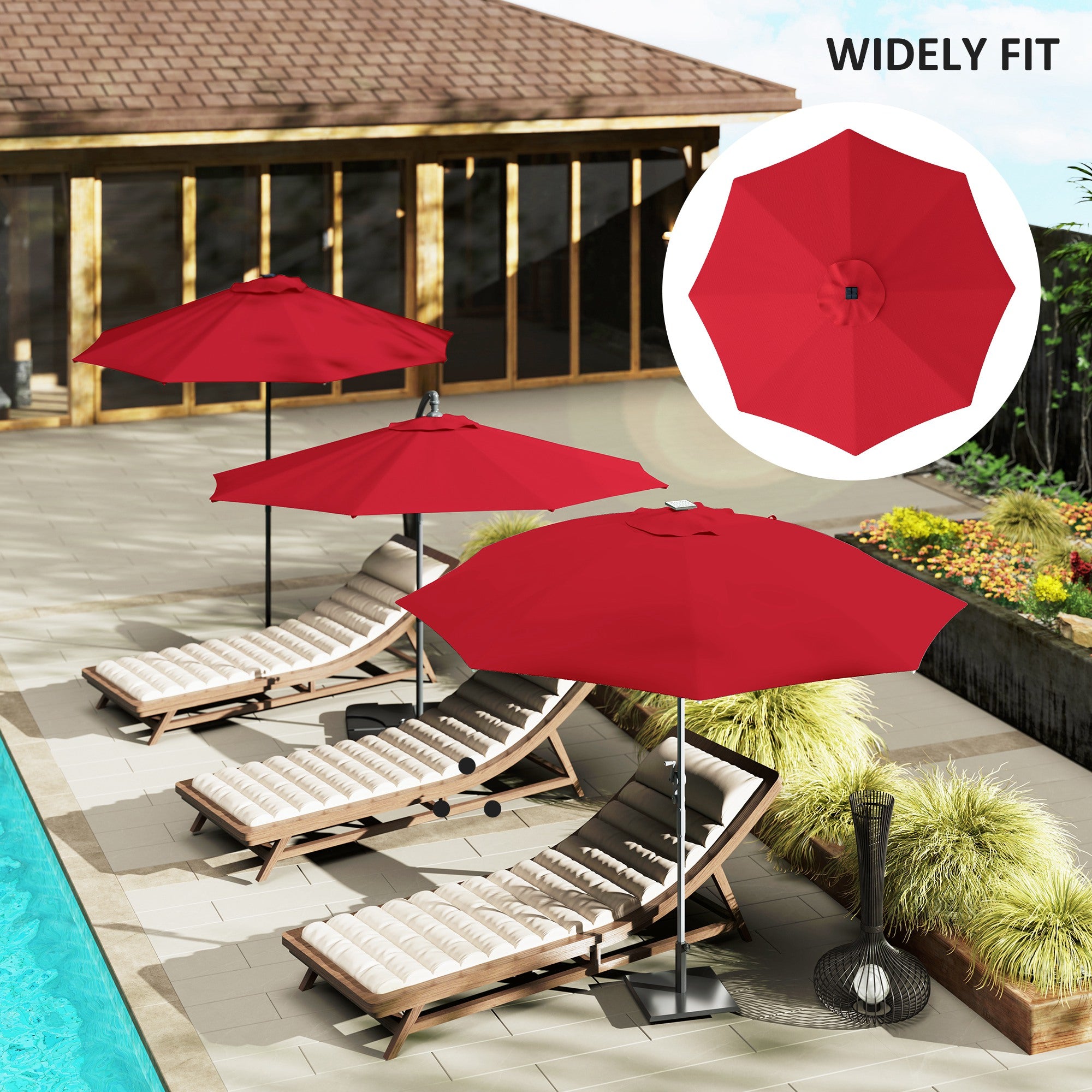Outsunny 3 m Replacement Parasol Canopy with Top Vent, UPF 50+ Garden Parasol Replacement Canopy, 8 Rib Parasol Cover Replacement Fits Various Frames, Red - North Peak Garden Furniture
