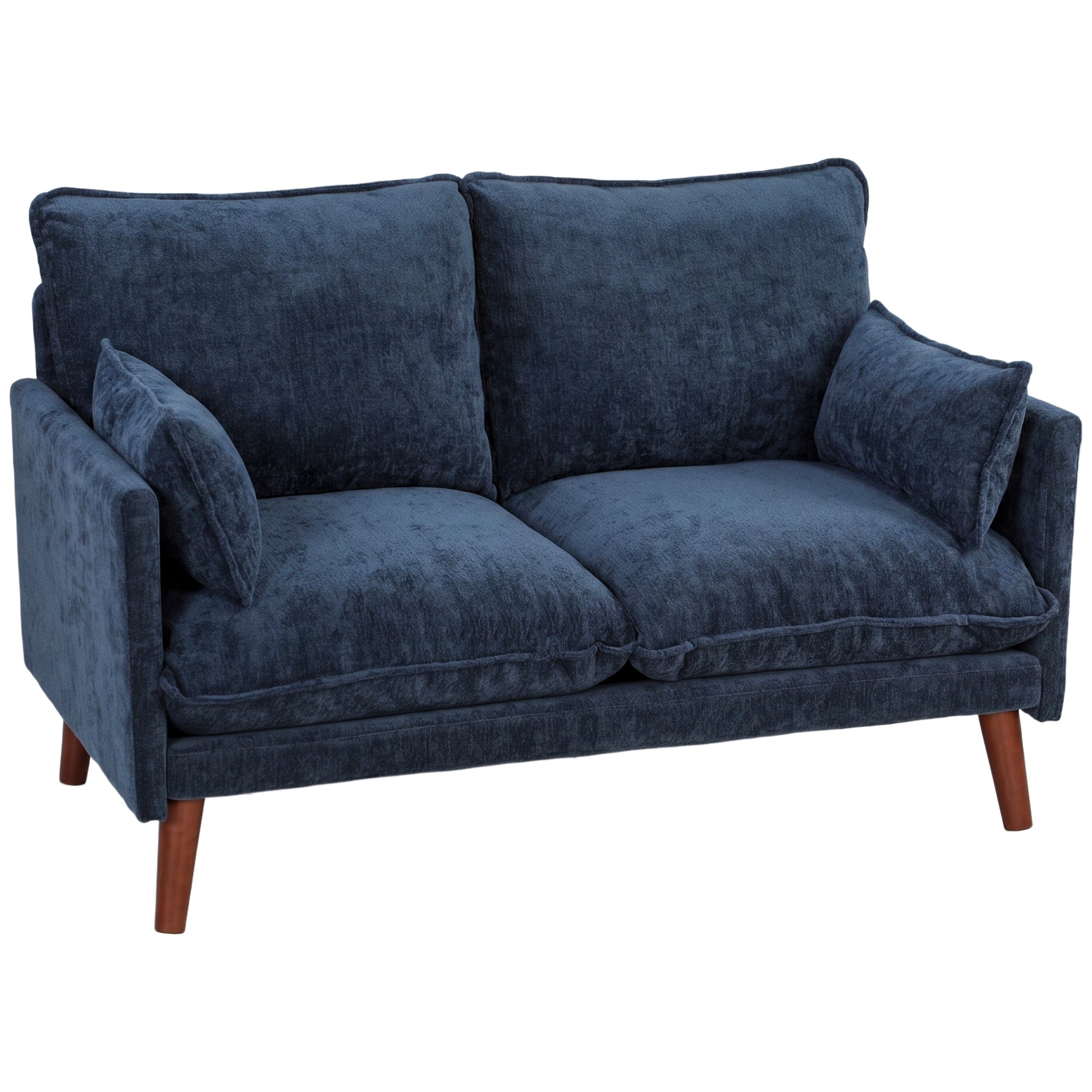 HOMCOM 2 Seater Sofa, Loveseat Sofa with Spring Cushions, Wide and Deep Seat, Wood Legs, Blue