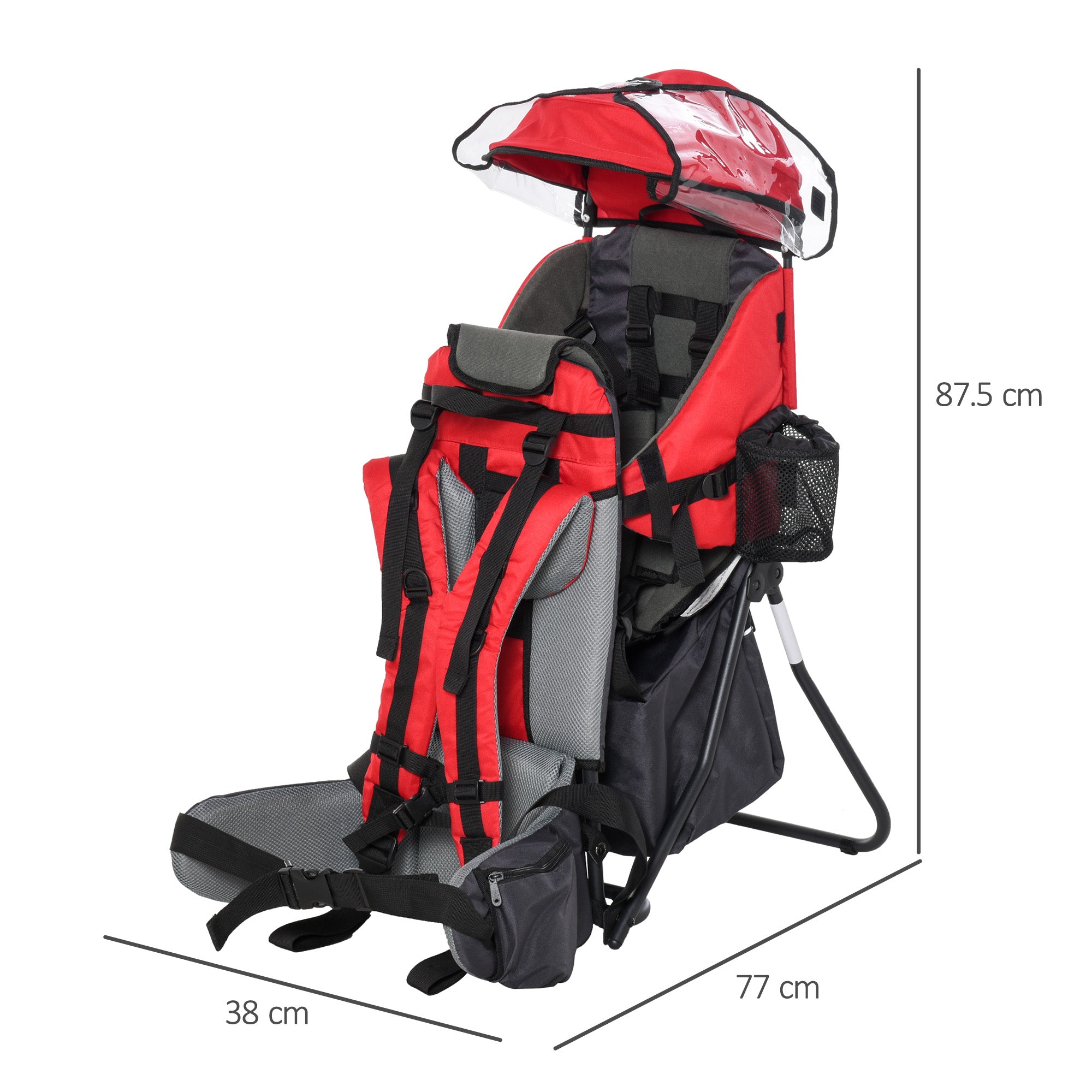 HOMCOM Baby Hiking Backpack Carrier Child Carrier with Ergonomic Hip Seat Detachable Rain Cover Adjustable Straps Stand for Toddler 6 - 36 Months Red - North Peak Garden Furniture