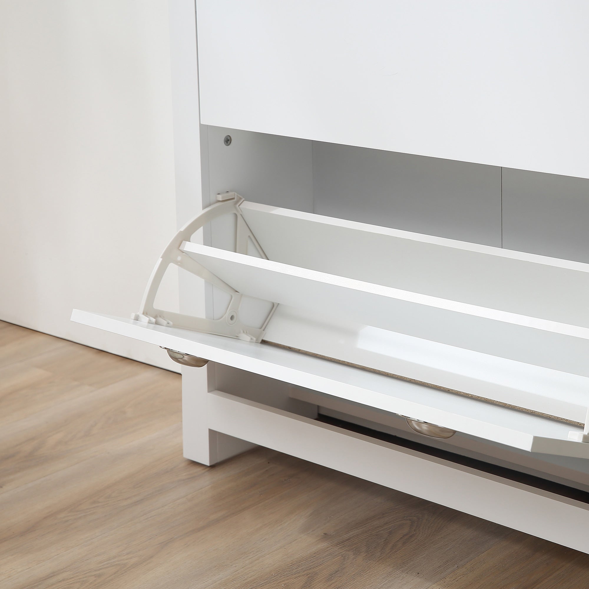 HOMCOM 2 Drawer Shoe Cabinet Modern Narrow Shoe Cupboard Hallway Wooden Storage Organiser with Flip Doors Adjustable Shelf for 12 Pairs White - North Peak Garden Furniture