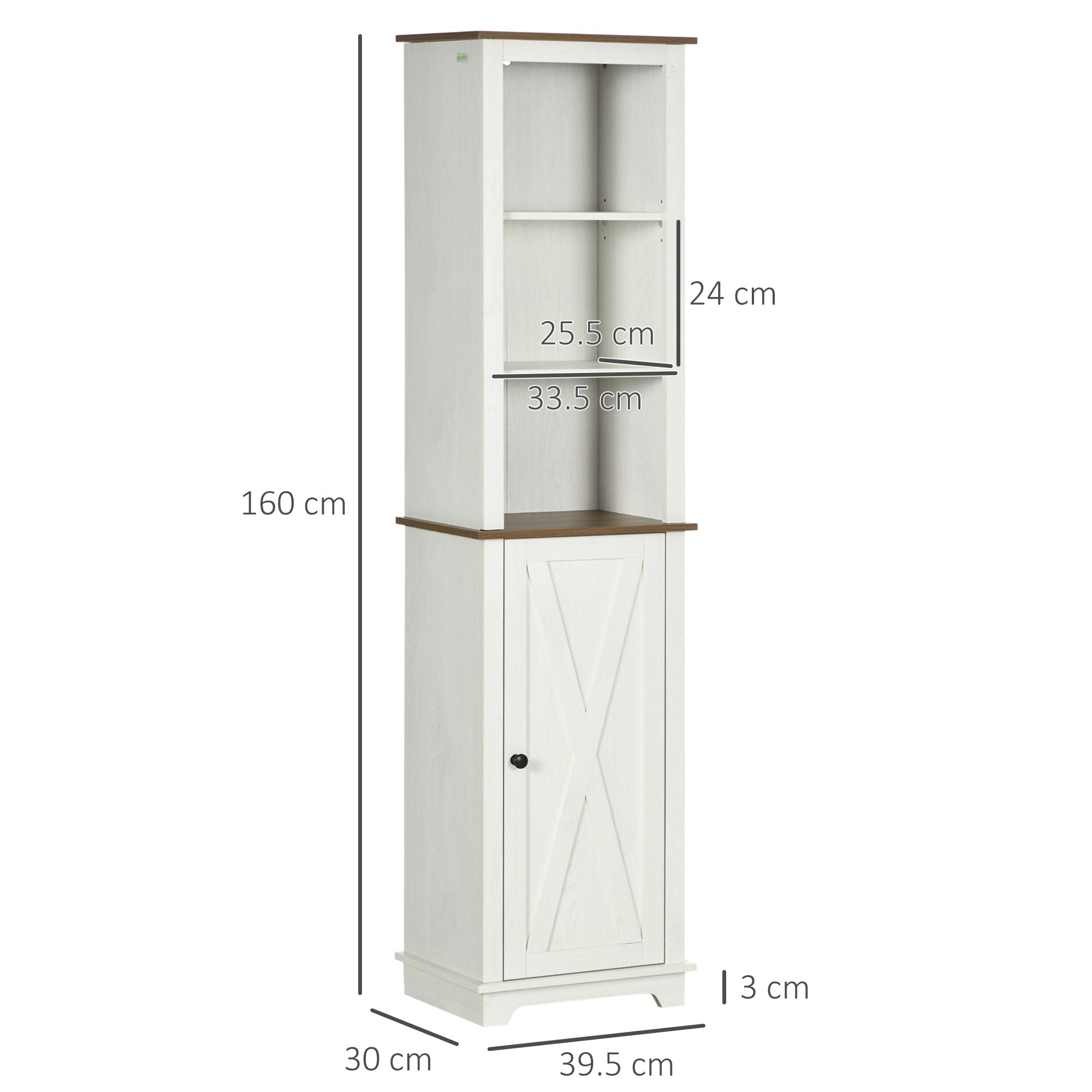 kleankin Bathroom Cabinet, Tall Storage Cabinet with Door and Adjustable Shelves, 39.5 x 30 x 160 cm, White - North Peak Garden Furniture