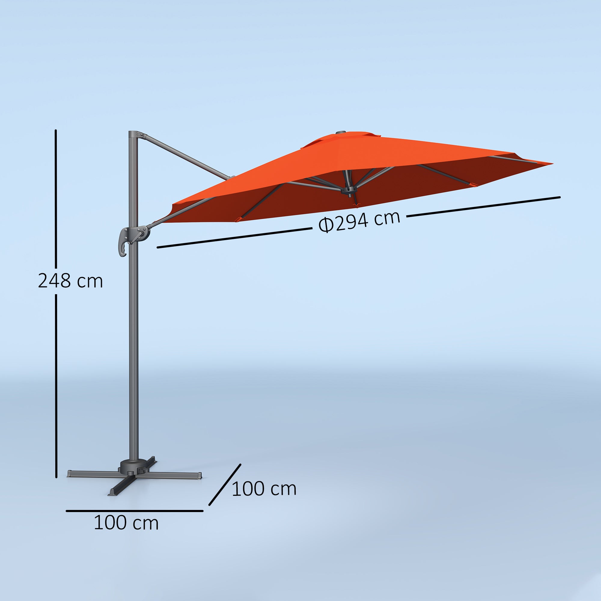 Outsunny Five-Position Overhanging Parasol - Orange - North Peak Garden Furniture