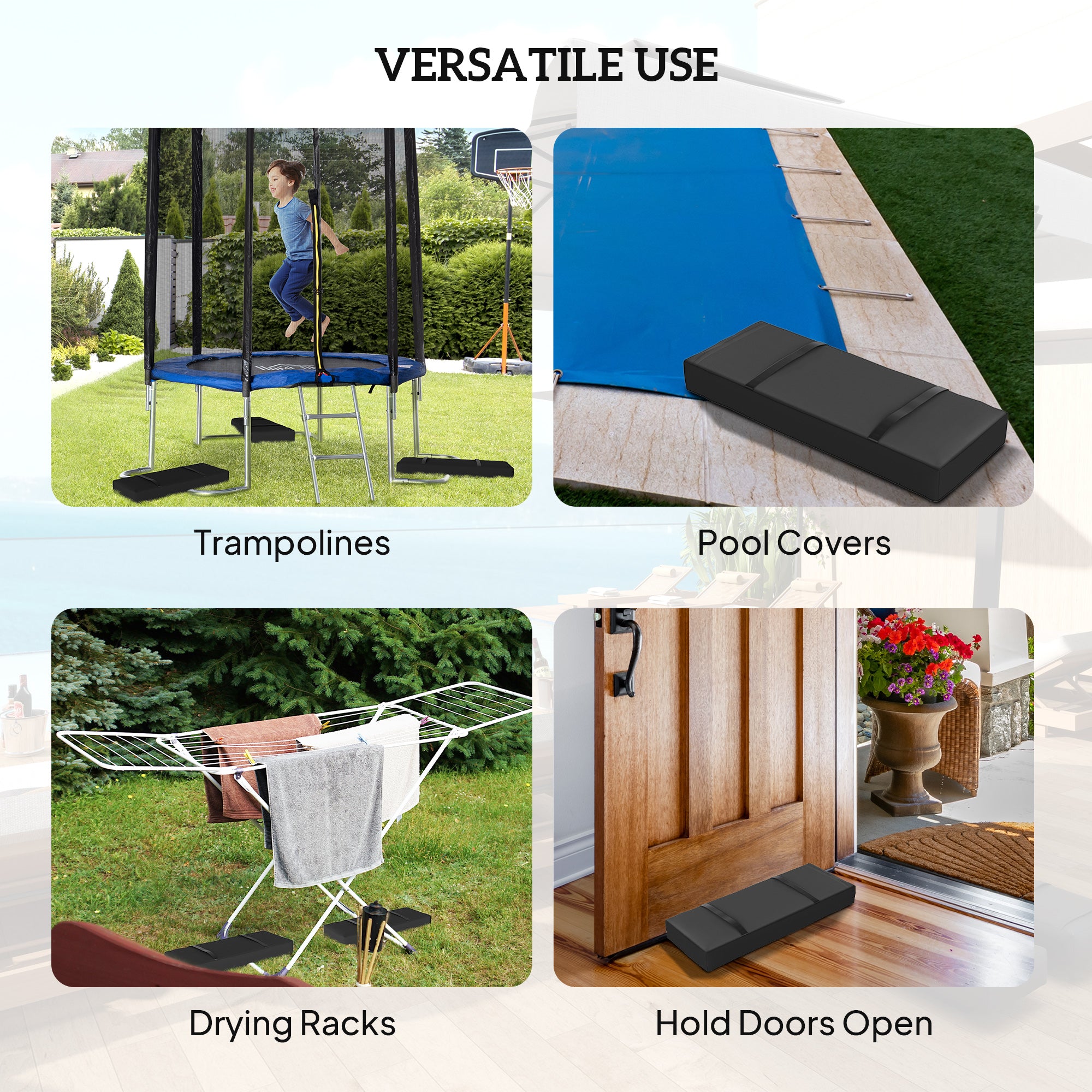Outsunny Parasol Weights Set of 4, Parasol Base Weights Bags, 25kg Fillable Sandbag Weights with Handles, Cantilever Umbrella Base Weights, Black - North Peak Garden Furniture