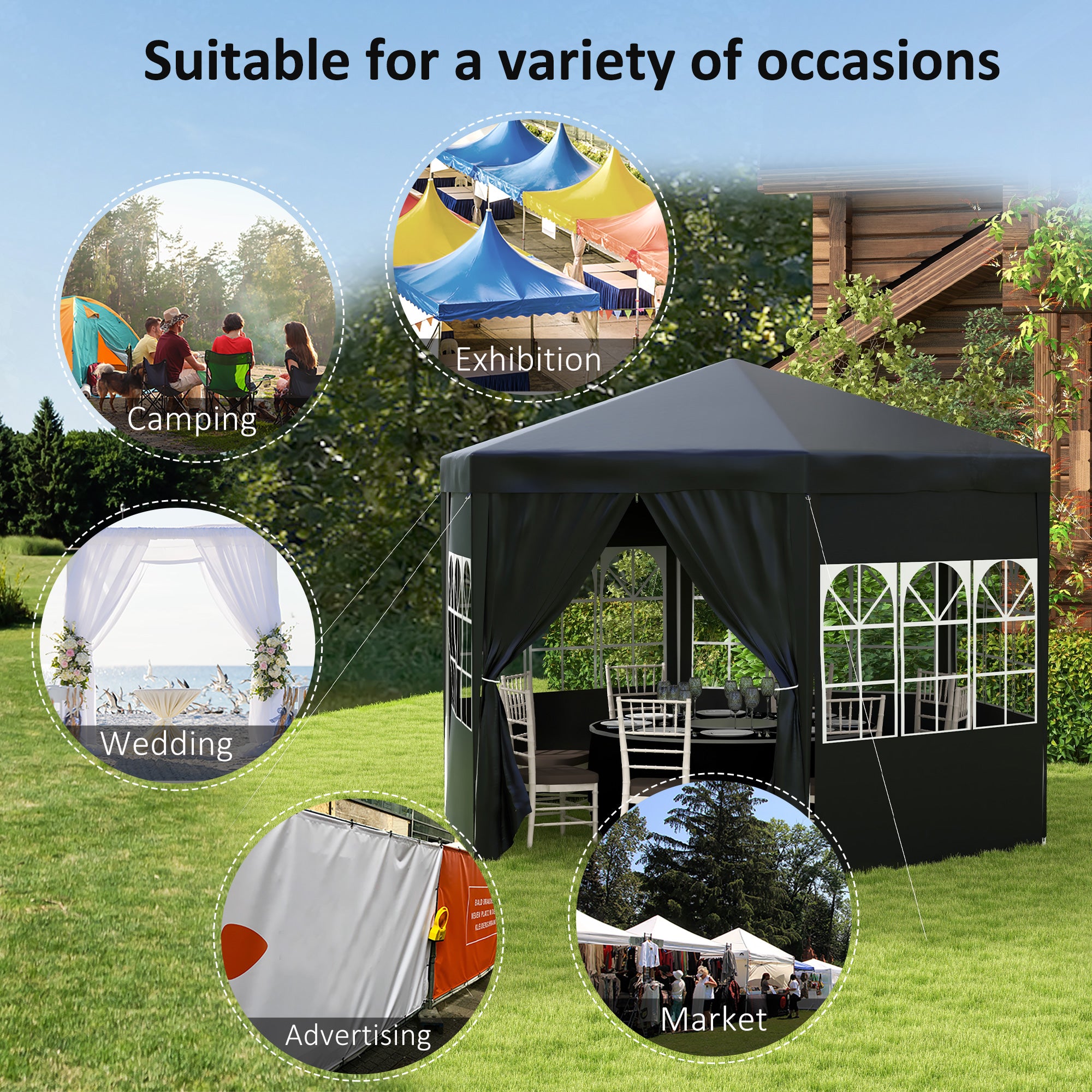 Outsunny 4 m Party Tent Wedding Gazebo Outdoor Waterproof PE Canopy Shade with 6 Removable Side Walls - North Peak Garden Furniture
