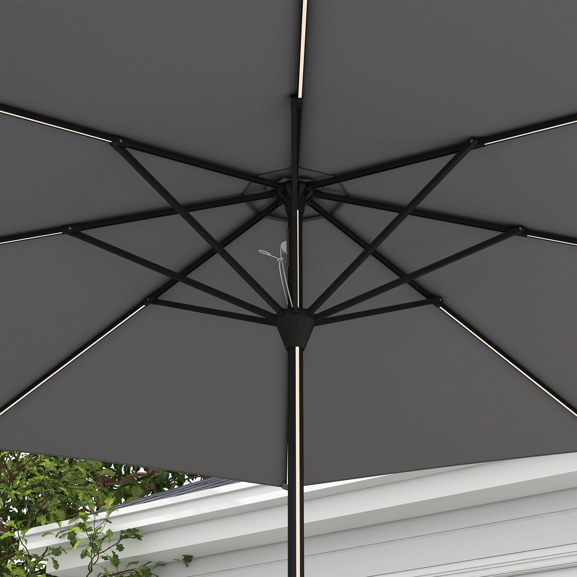 Outsunny 2.65m Garden Parasol, with LED Lights - Dark Grey - North Peak Garden Furniture