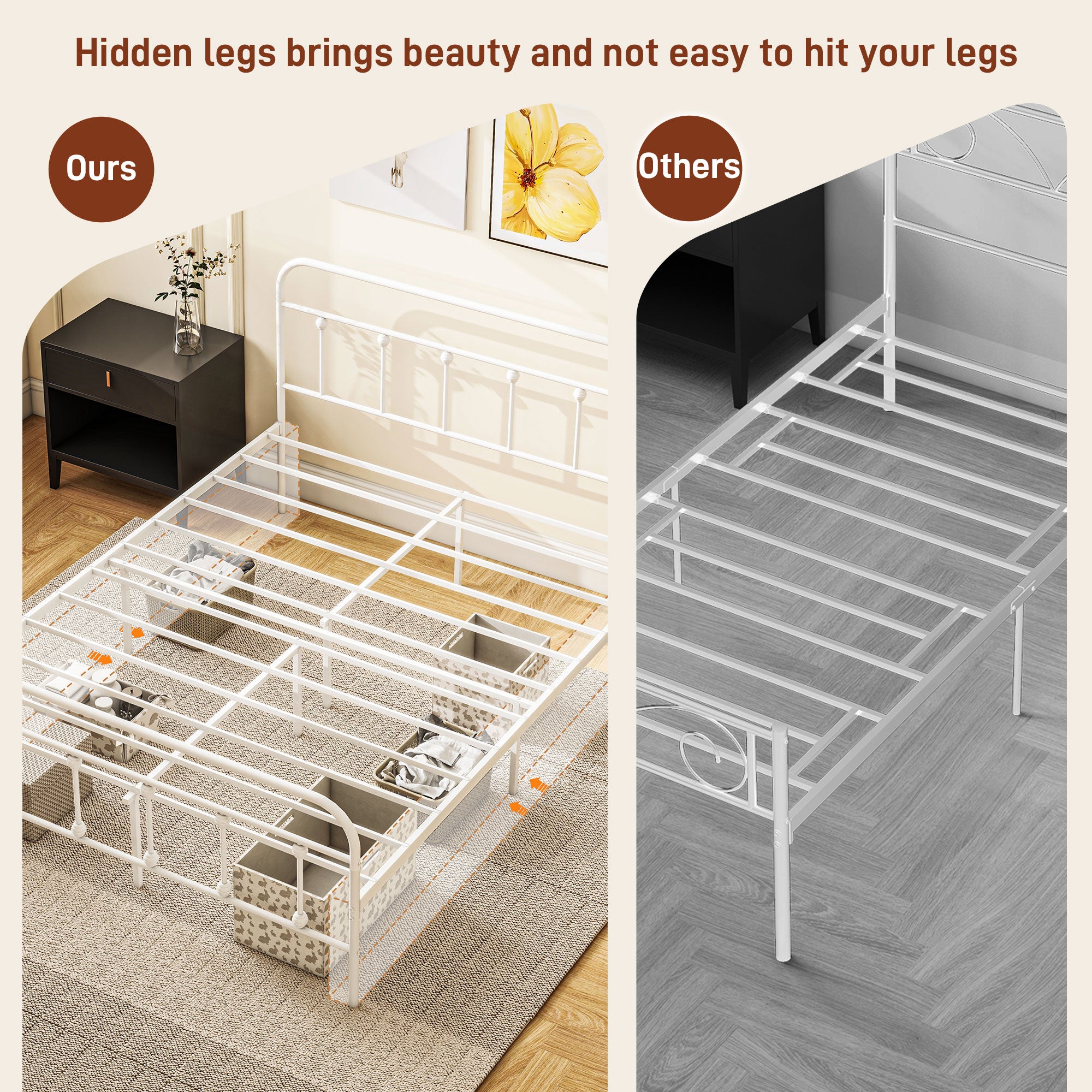 HOMCOM Double Minimalistic Metal Bed Frame - White