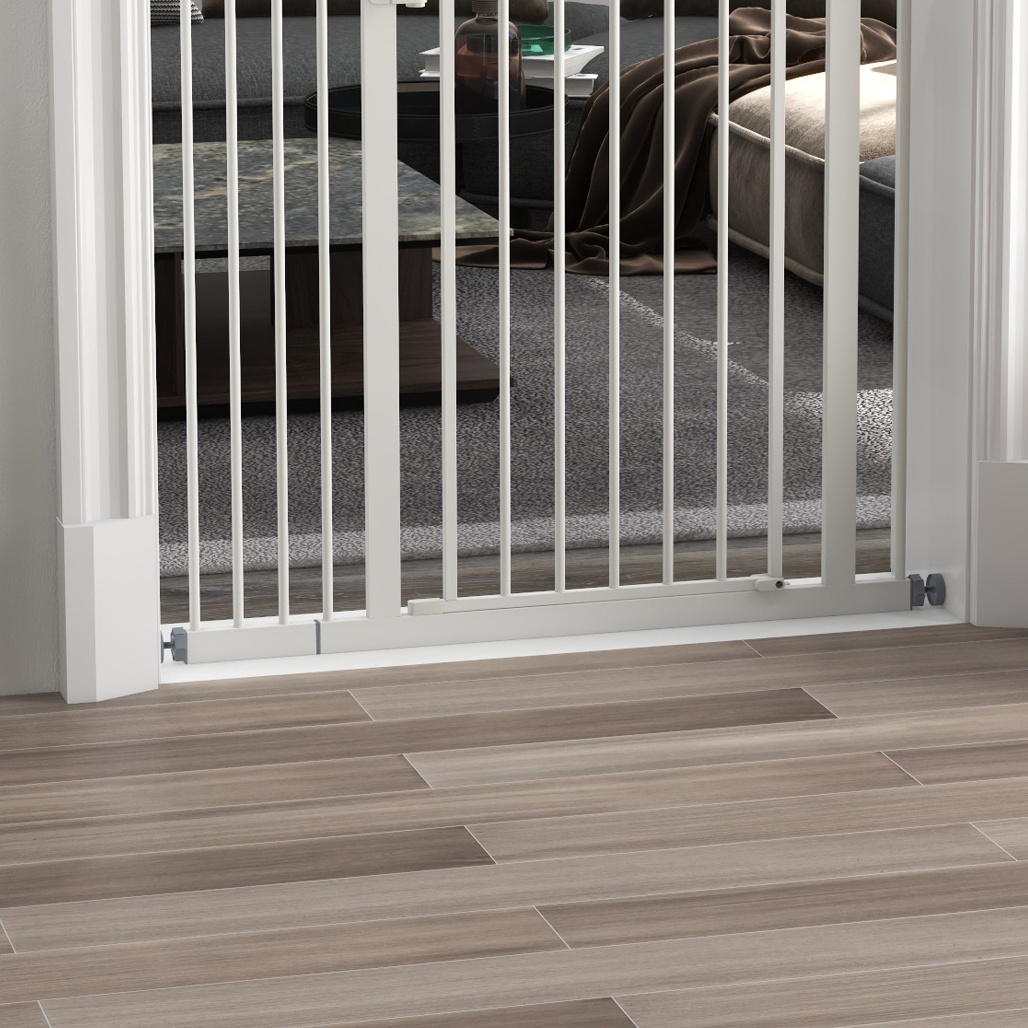 PawHut Metal 74-94cm Adjustable Pet Gate Safety Barrier w/ Auto-Close Door White - North Peak Garden Furniture